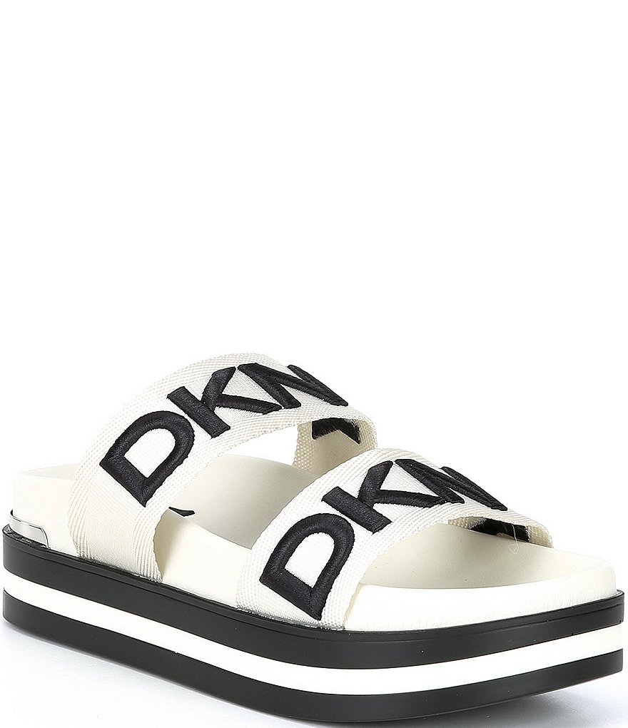 DKNY Tee 2 Band Logo Platform Slides