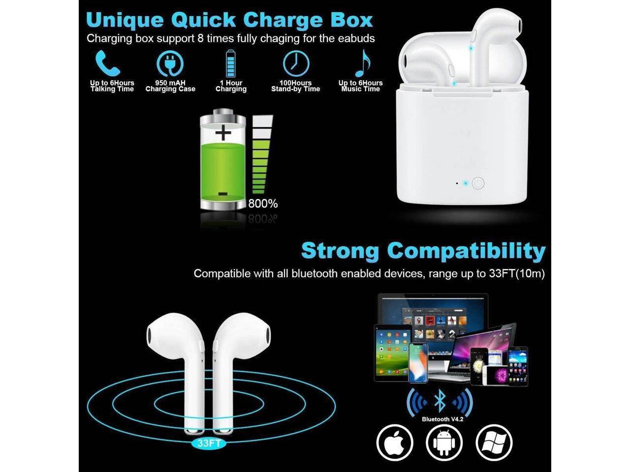 Wireless Earbuds Bluetooth Headphones Stereo Earphone Built-In Mic with Charging Case Cordless Sport Headsets for AirPods iPhone X 8 7 plus 6 6s plus Android Samsung Galaxy