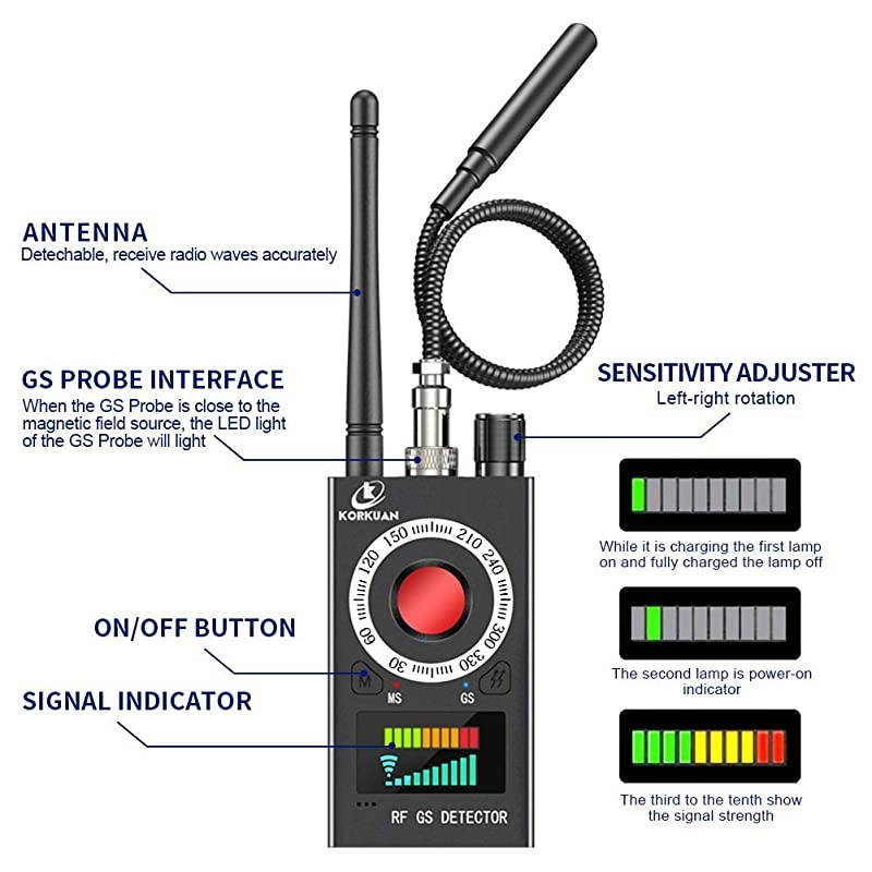 Spy Detector RF Detector amp Camera Finder Bug Detector Upgraded RF Signal Detector KORKUAN GSM Tracking Device for Wireless Audio Bug Hidden Camera Detector