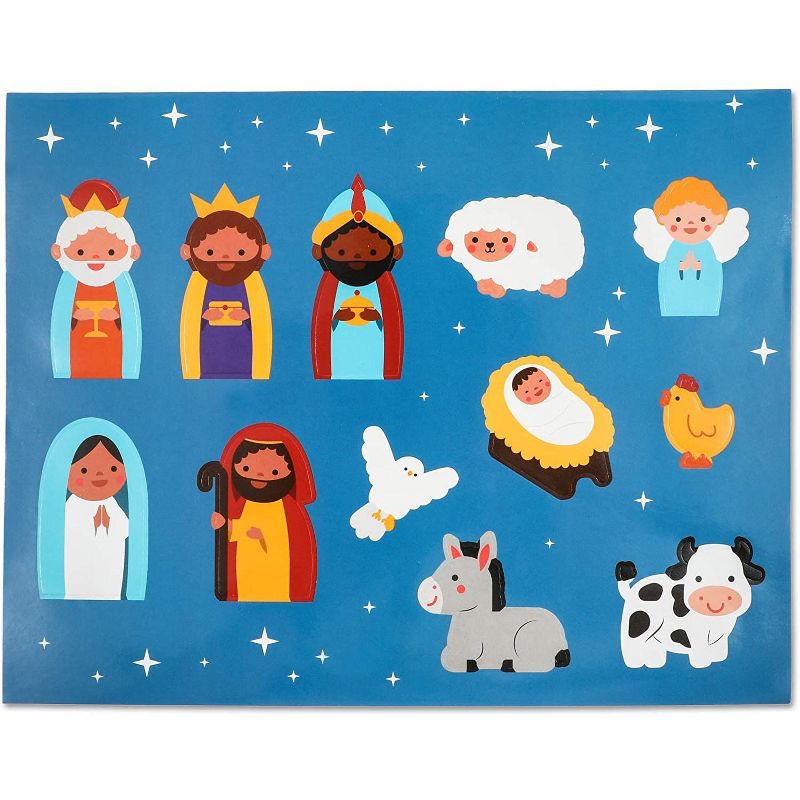 12-Pack Make a Nativity Scene Stickers for Kids Christmas Education Party Arts & Crafts (8.5 x 11)