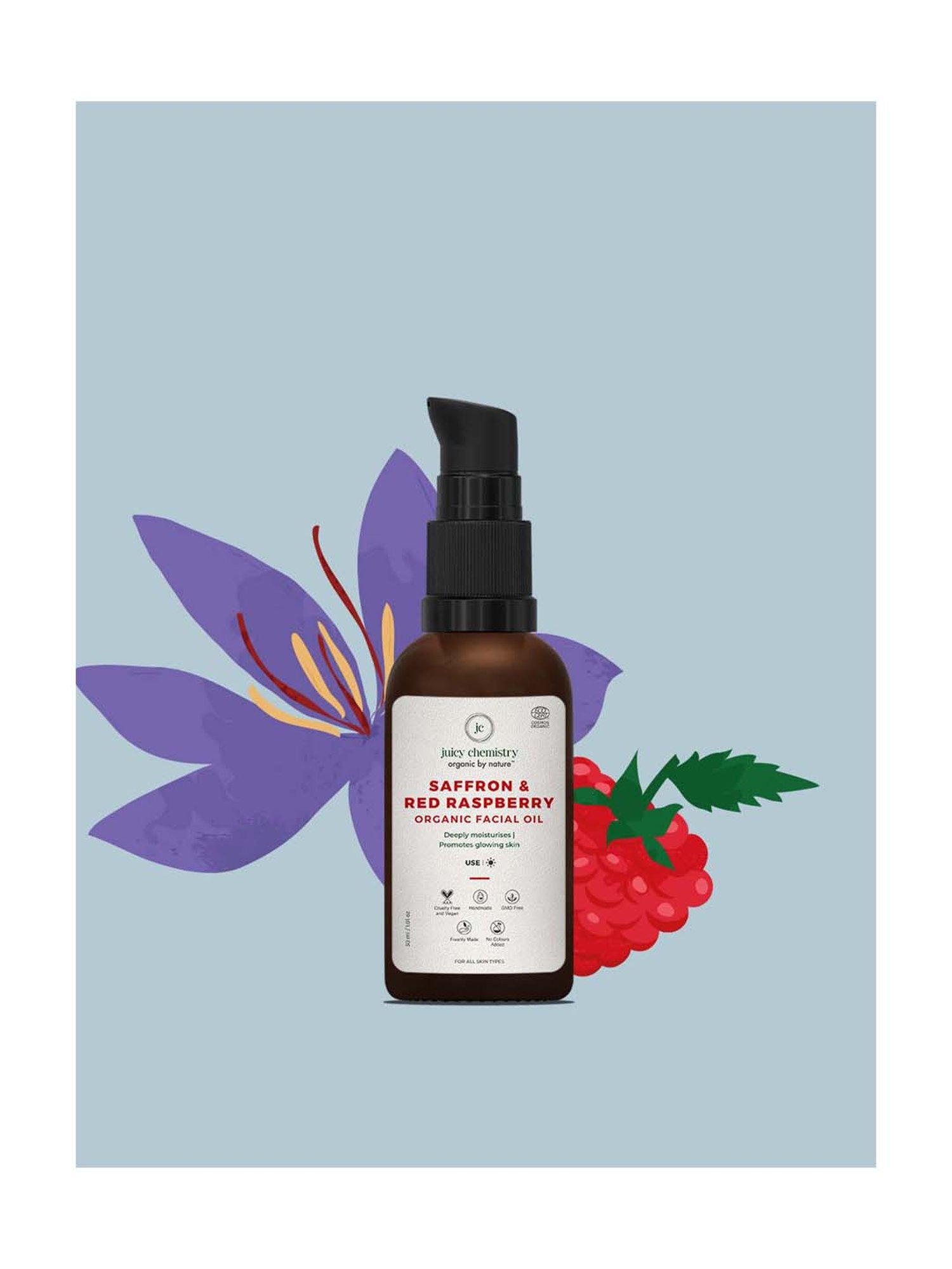 Juicy Chemistry Organic Saffron & Red Raspberry Day Facial Oil - 30 ml
