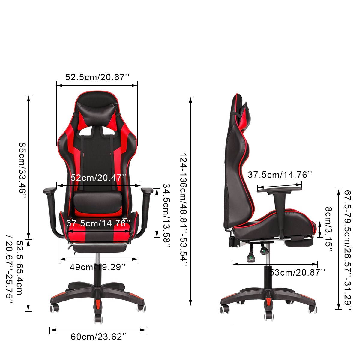 Computer Office Chairs Recliner Leather Racing Gaming High Back Chair + Footrest