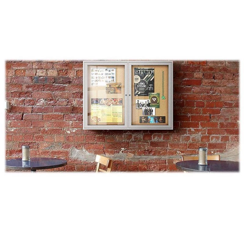 Ghent 3 Door Enclosed Natural Cork Bulletin Board with Satin Frame 4'H x 8'W PA34896K