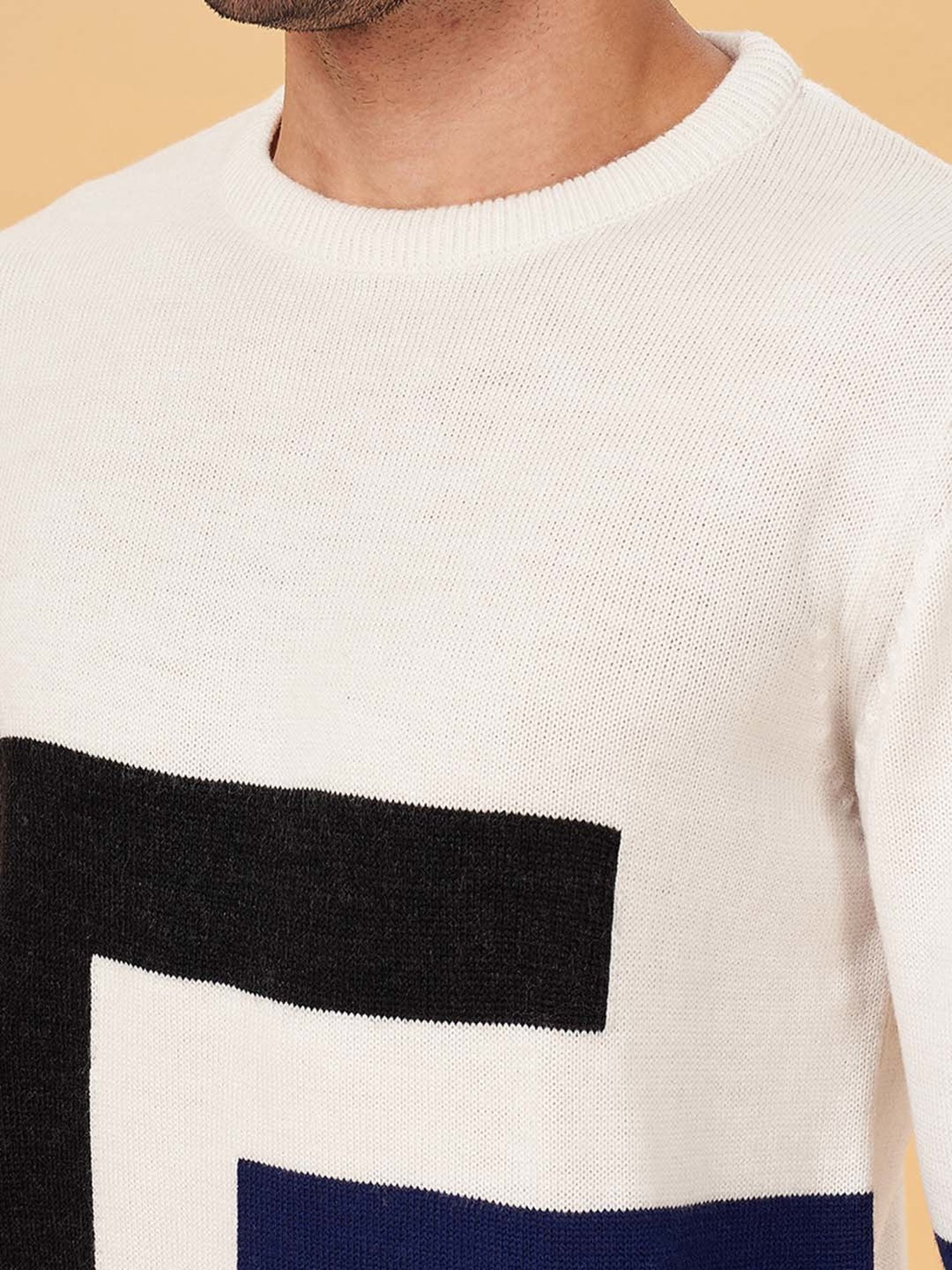 Byford by Pantaloons White Slim Fit Self Design Sweater