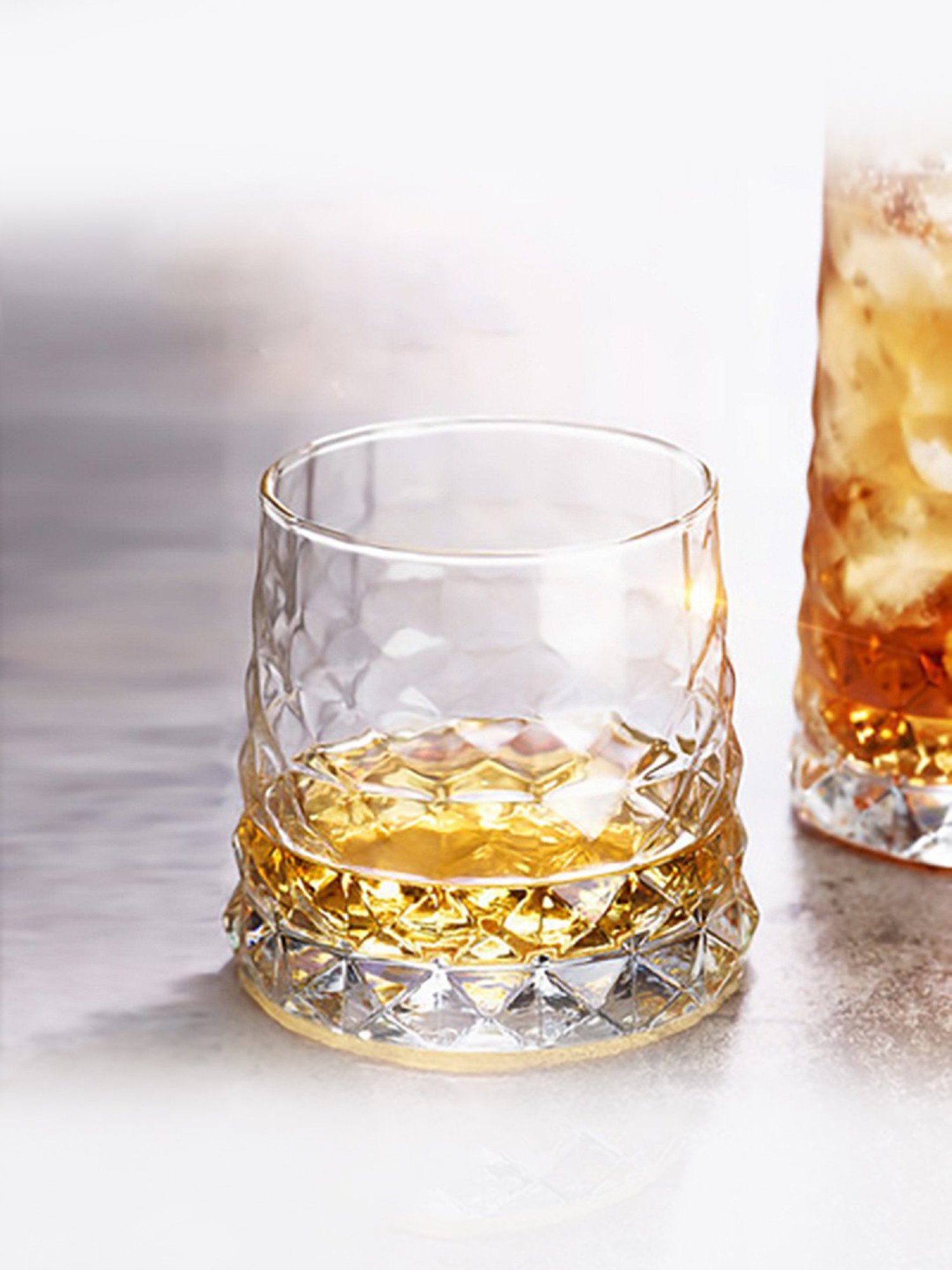 Melbify Embosed Diamond Cut Transparent Whiskey Glass 320ml - Set of 6