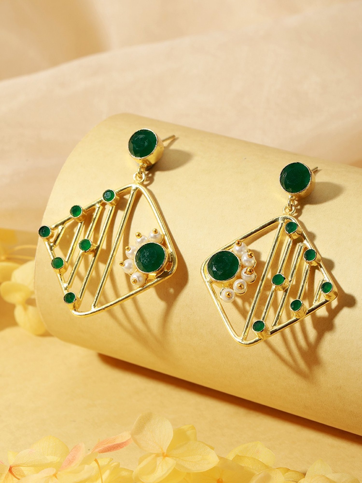 Saraf RS Jewellery Yellow stone studded STUDD Earrings