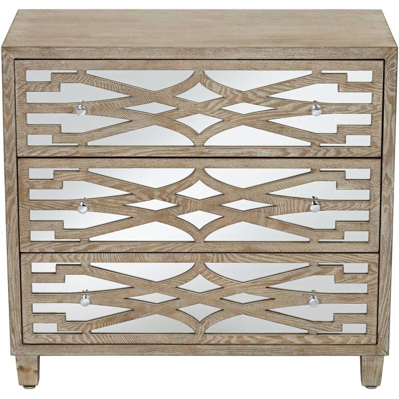 55 Downing Street Rowan 34" Wide Mirrored and Whitewash 3-Drawer Accent Chest