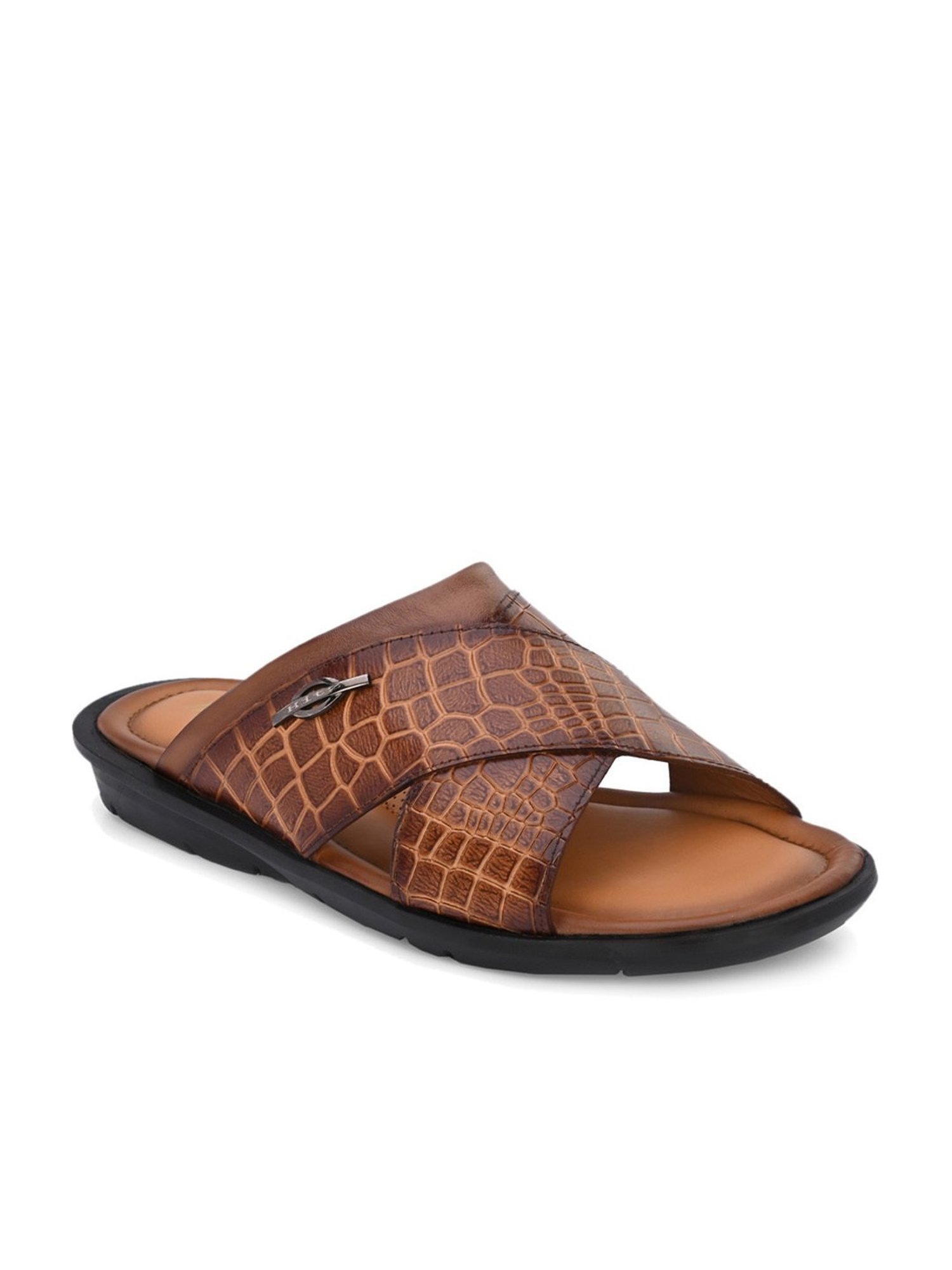Hitz Men's Tan Cross Strap Sandals