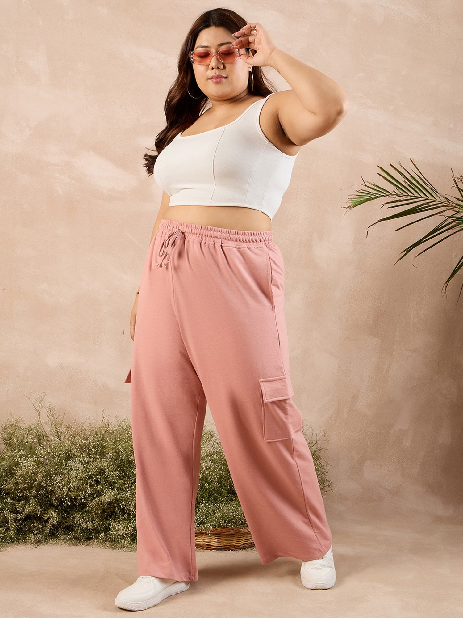 Curve By Kassually Pink Regular Fit High Rise Pants