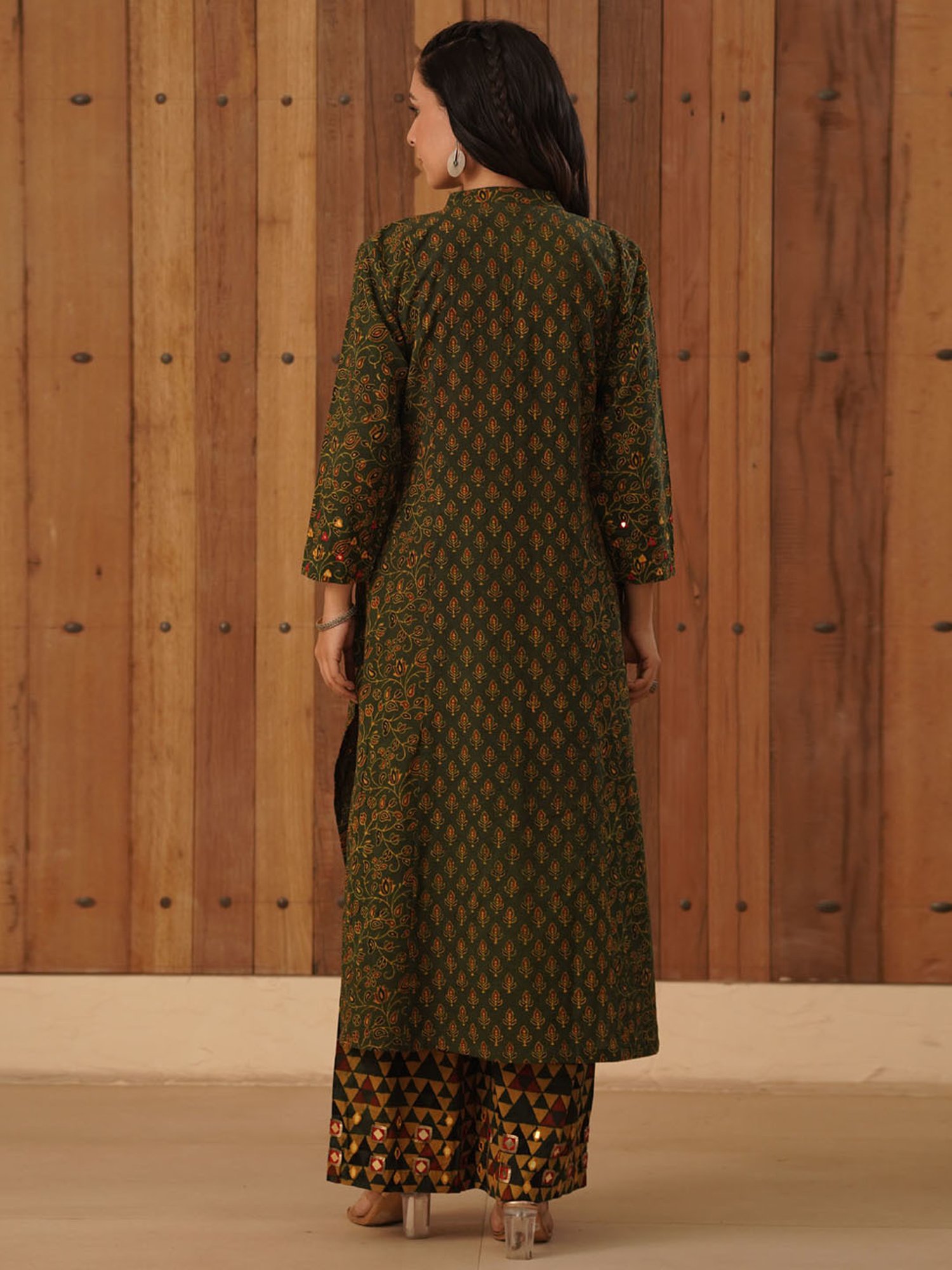 Love Chic Ajrakh Flare Kurta with side slits and 3/4th sleeves