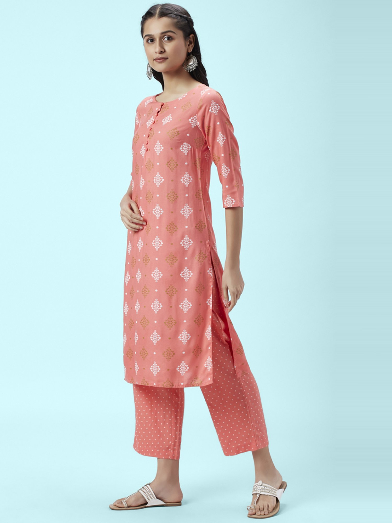 Rangmanch by Pantaloons Pink Printed Kurta Pant Set