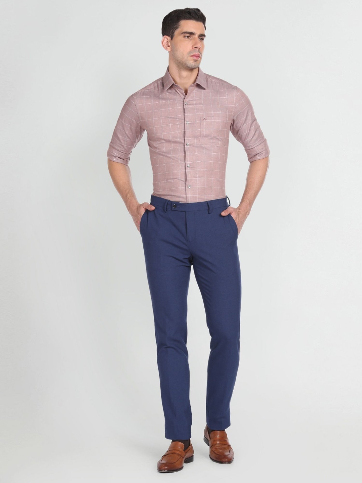 Arrow Orange Cotton Slim Fit Checks Shirt