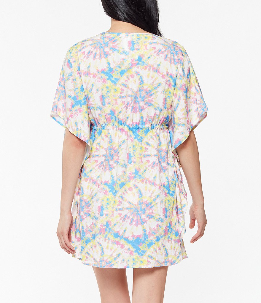 Tommy Bahama Midnight Orchid Tropical Print Scoop Neck Ruffle Hem Spa Dress