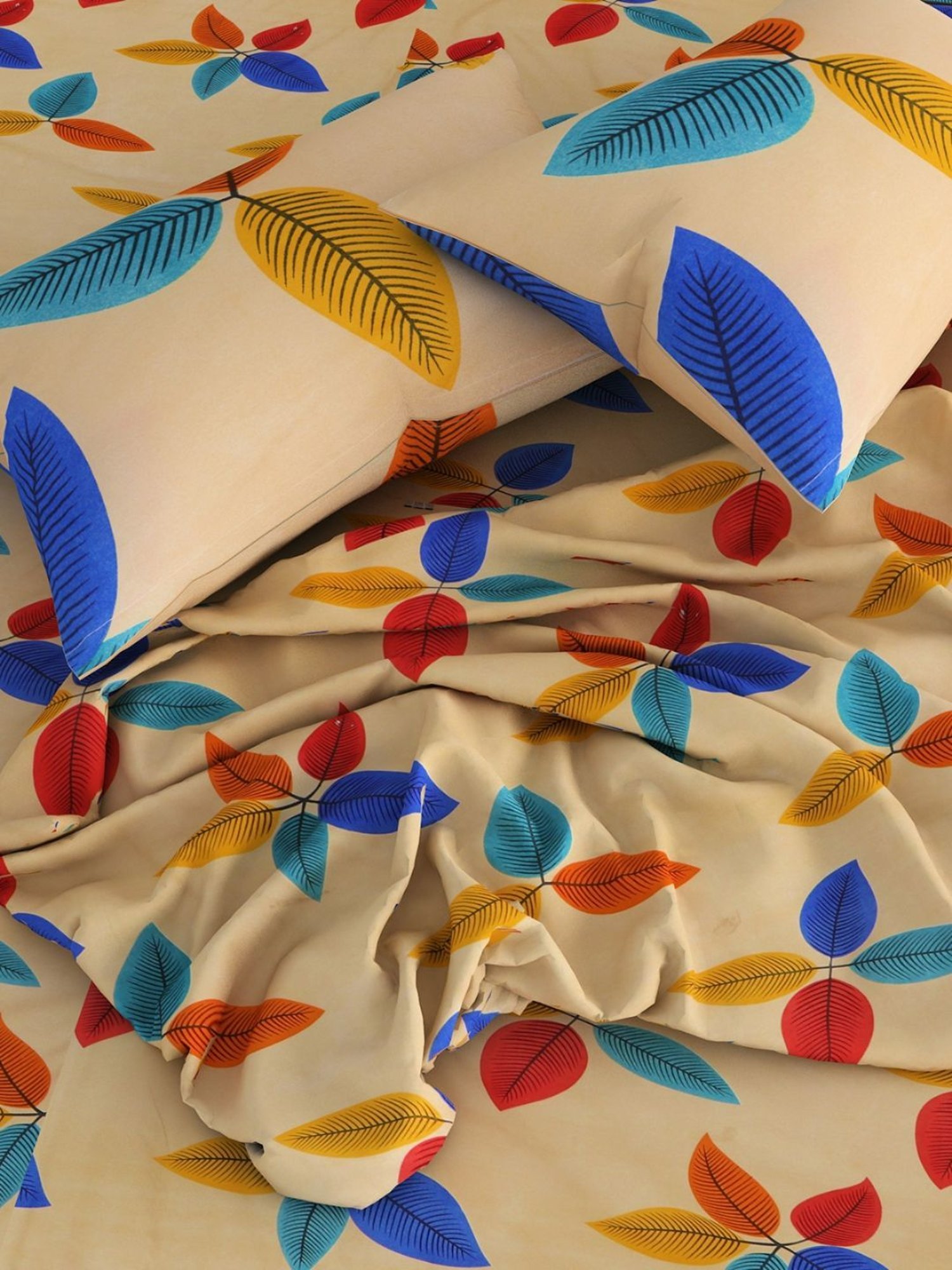 Romee Floral Dark Blue 144 TC Cotton Queen Sized Bed Sheet with 2 Pillow Covers