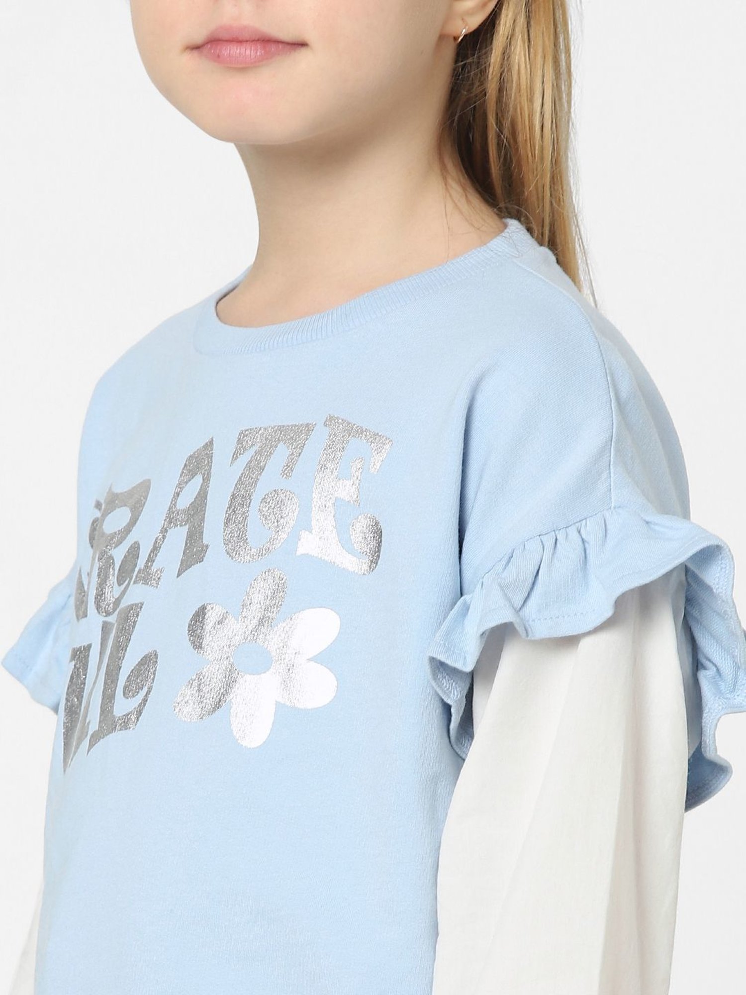 KIDS ONLY Cashmere Blue & White Cotton Printed Full Sleeves Sweatshirt