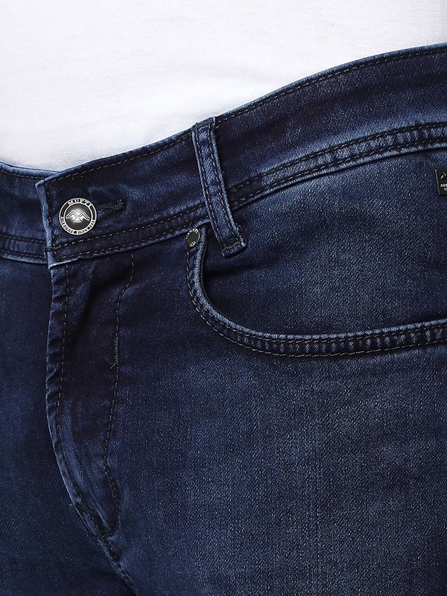 Mufti Dark Blue Super Slim Fit Lightly Washed Jeans