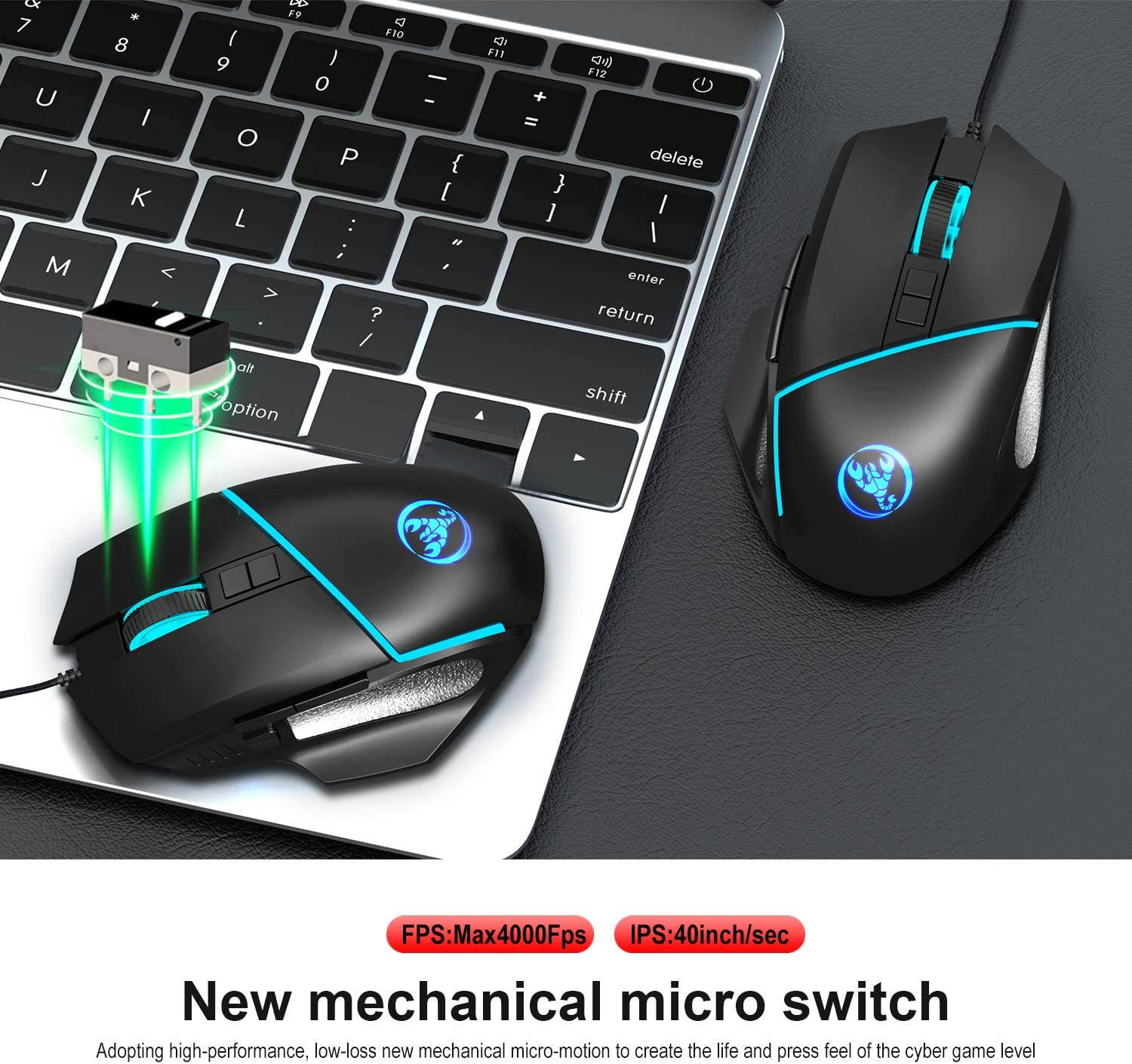 Gaming Mice Wired, Grip Ergonomic Optical PC Computer Gaming Mice with Shooting Button for Laptops, 7 Programmable Buttons, RGB with 7 Backlit 6400 DPI Adjustable for Windows PC Gamers (Black)