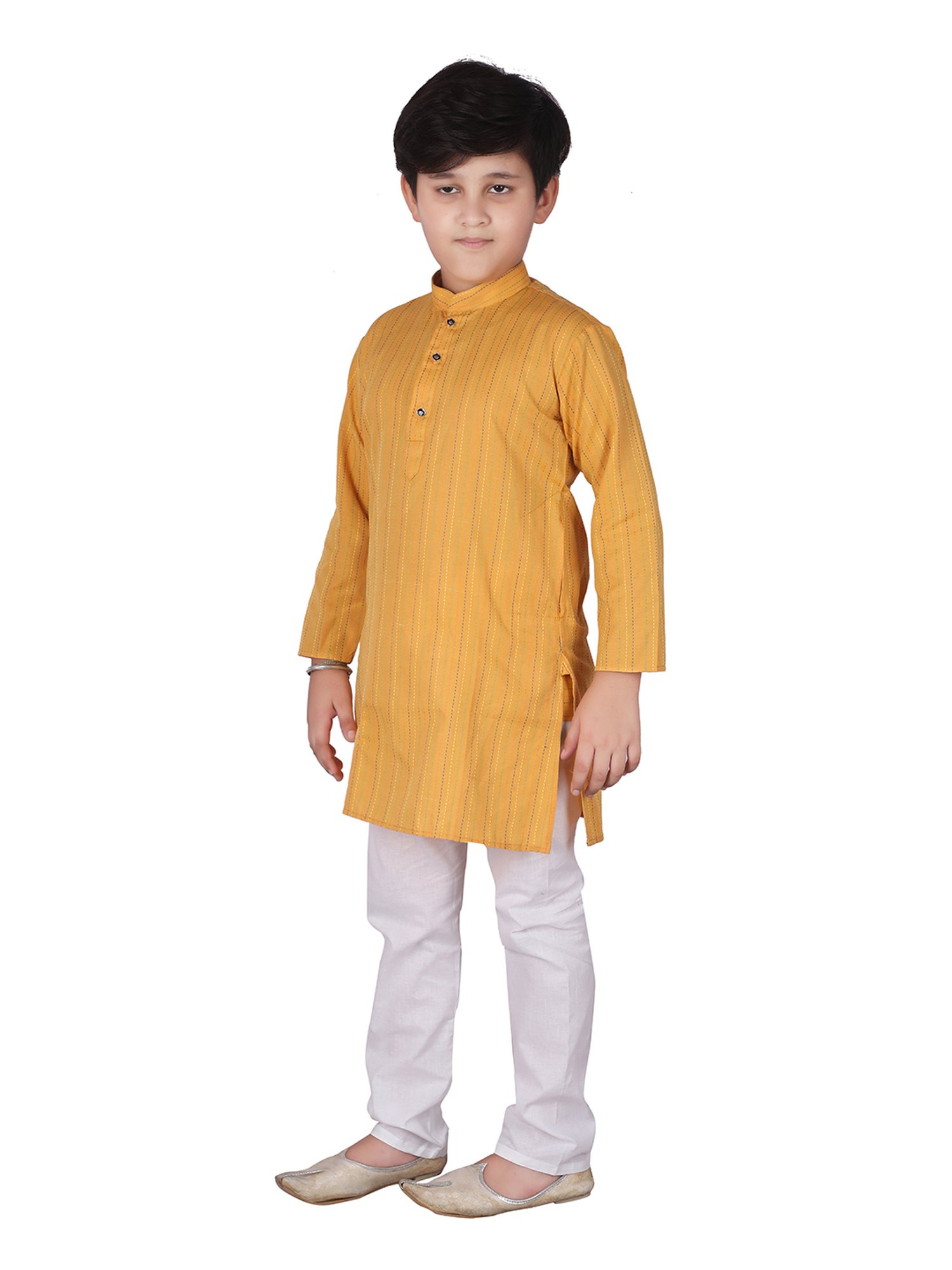 Pro-Ethic Style Developer Kids Yellow & White Printed Full Sleeves Kurta with Pyjamas