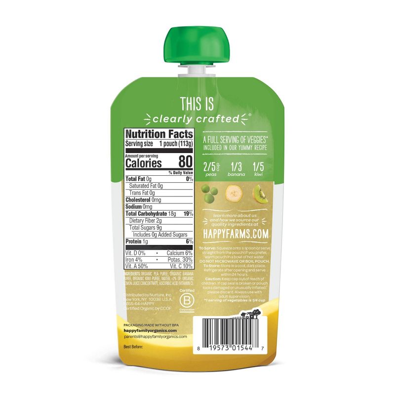 HappyBaby Clearly Crafted Peas Bananas & Kiwi Baby Food Pouch - 4oz