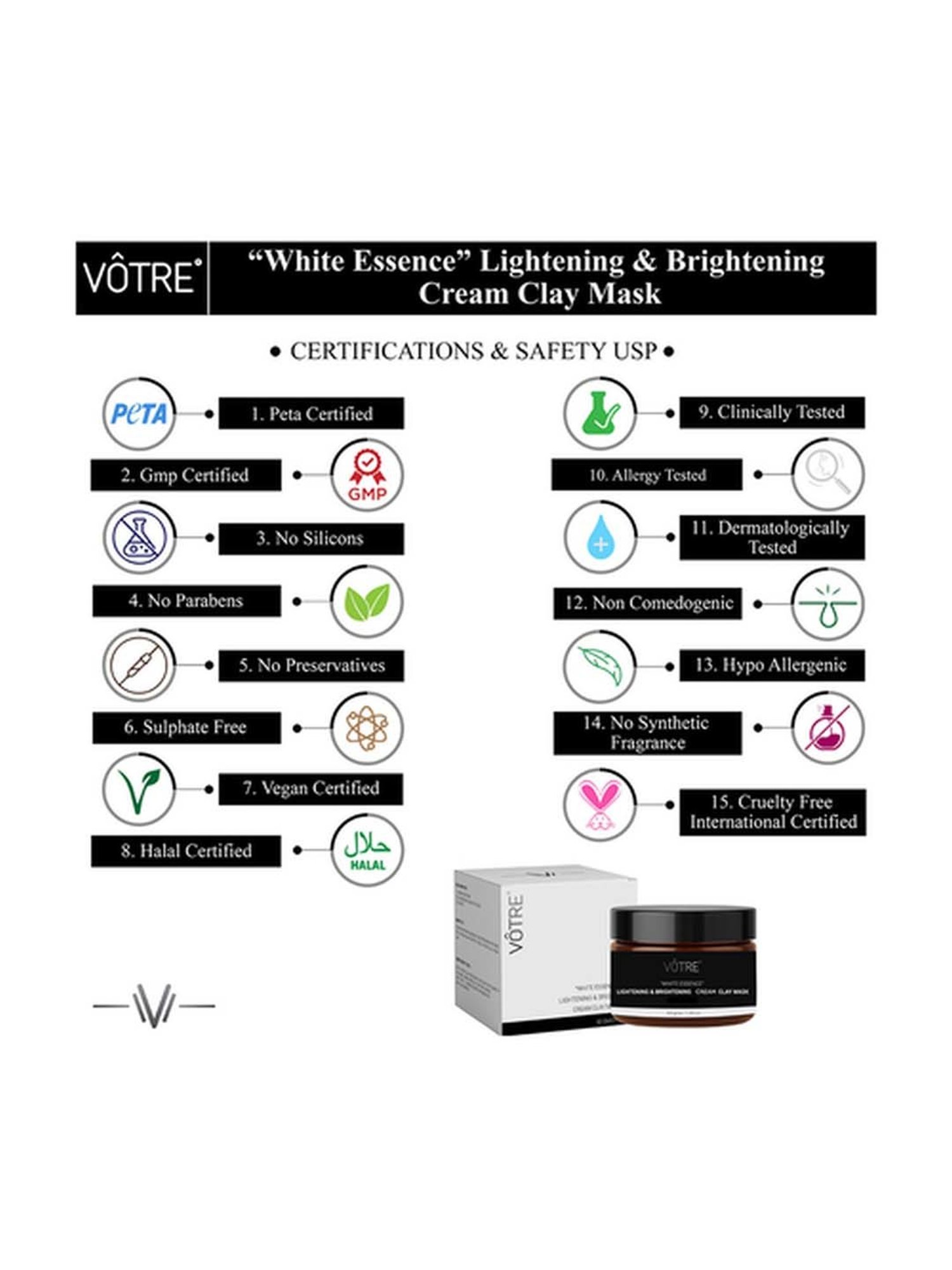 Votre Lightening & Brightening Whipped Clay Mask, White Essence Radiance - 50 gm
