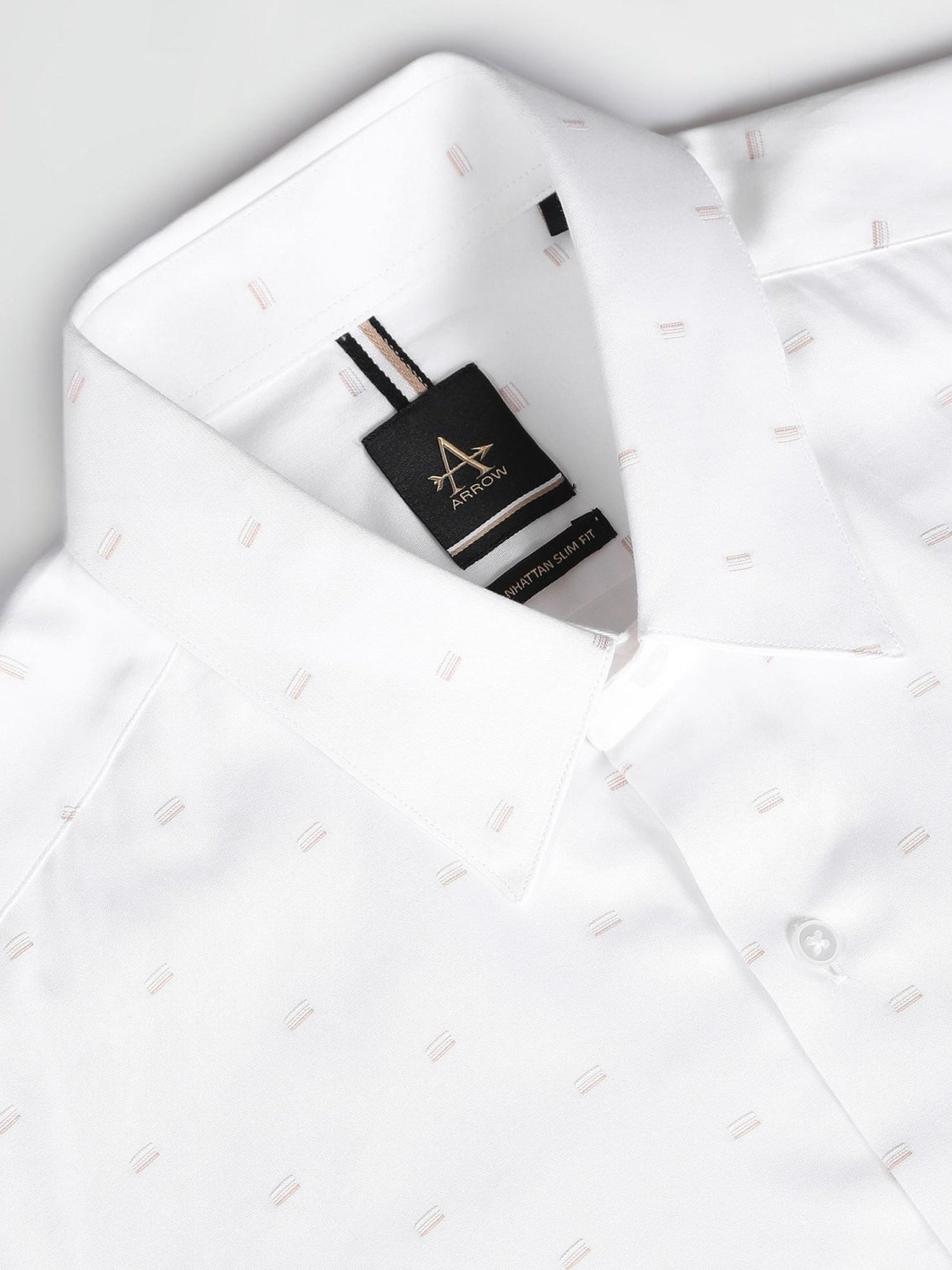 Arrow Newyork White Cotton Slim Fit Printed Shirt