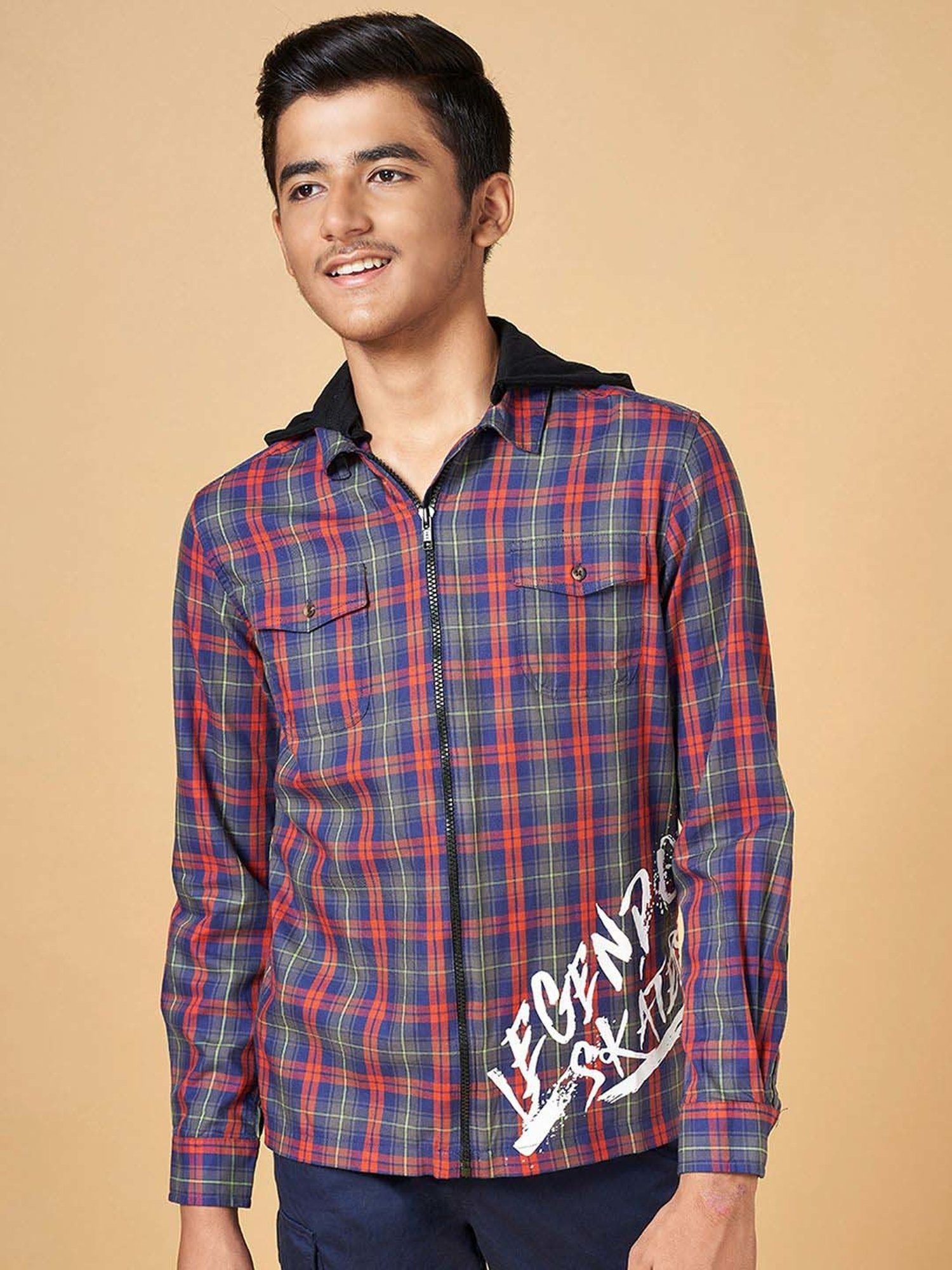 Coolsters by Pantaloons Kids Red & Blue Cotton Chequered Full Sleeves Shirt