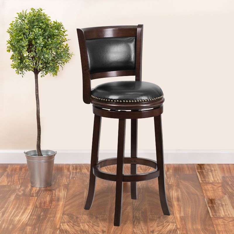 Emma and Oliver 29"H Panel Back Cappuccino Wood Swivel Seat Barstool