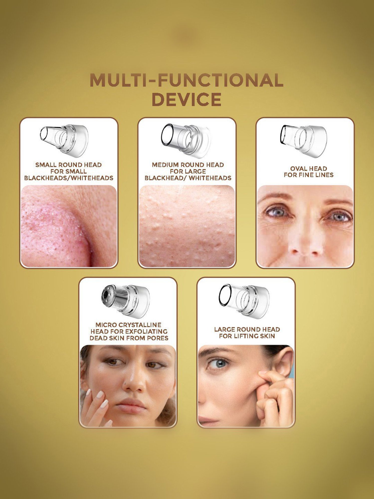 WINSTON Vacuum Blackhead Remover & Pore Cleaner with 3 Suction Modes & 5 Replaceable Heads