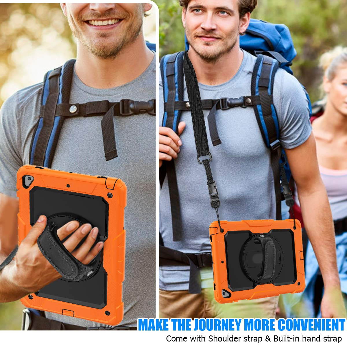 IPad 5th/6th Generation Case,Shockproof, Drop proof, 360 Degree Rotation Kickstand, Hand Strap,Shoulder Strip to Hang in Car Seat.Built-in Screen Protector for New iPad 9.7 2018/2017 Case