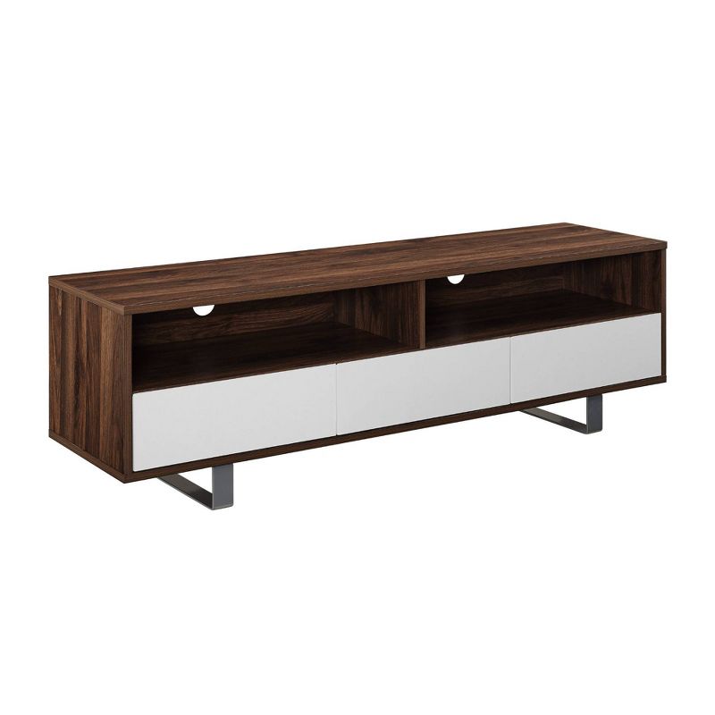 Modern 3 Drawer Low Console TV Stand for TVs up to 65" Dark Walnut - Saracina Home
