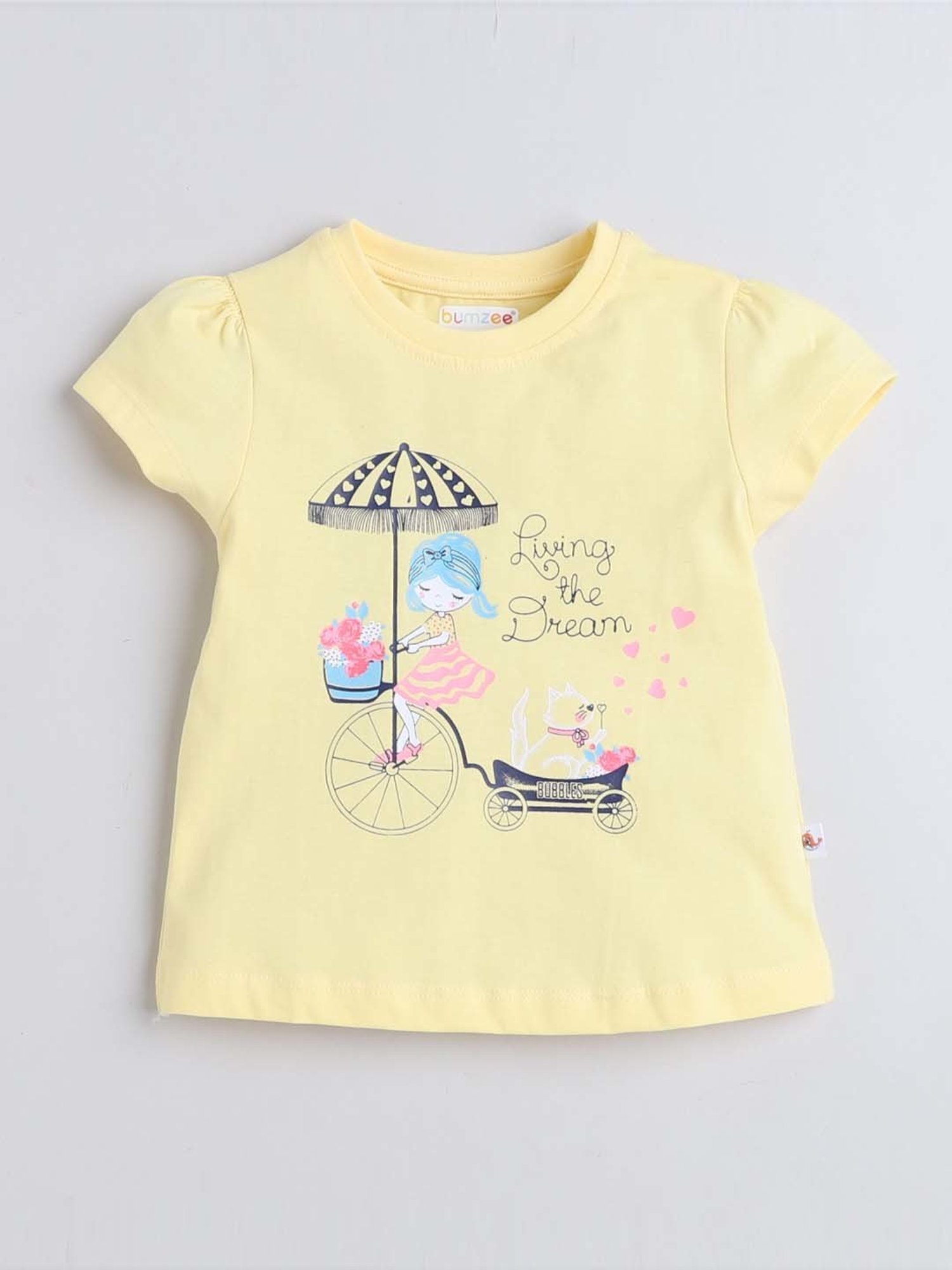 Bumzee Girls Yellow & White Cotton Printed T-Shirt Set