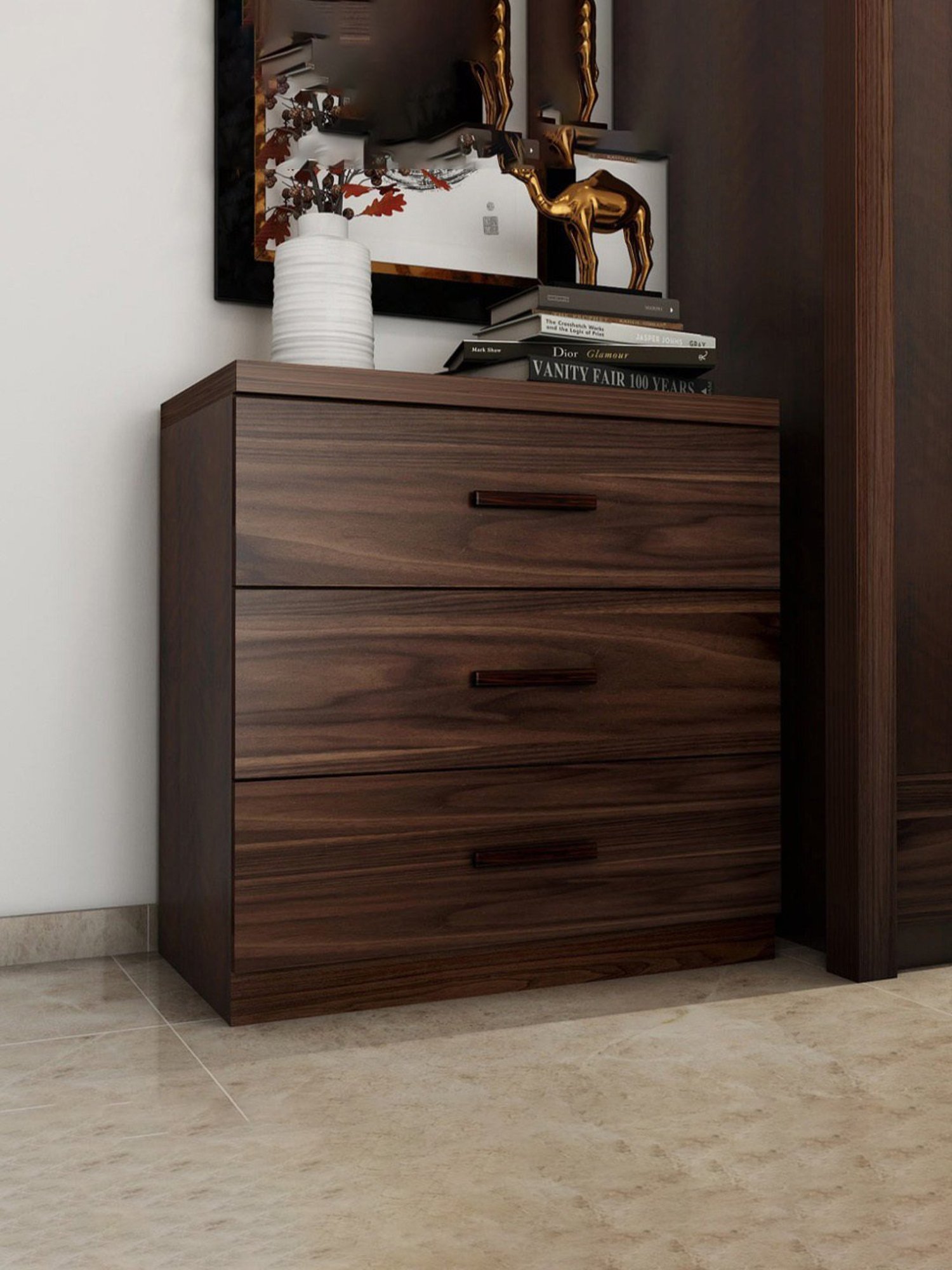 Durian Nina Dark Cherry Engineered Wood Chest of Drawers in Red Finish