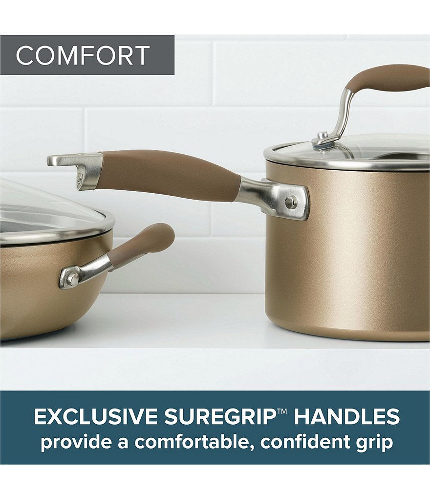 Anolon Advanced Home Hard Anodized Nonstick Bronze Covered Wok with Handles and Wooden Spoon