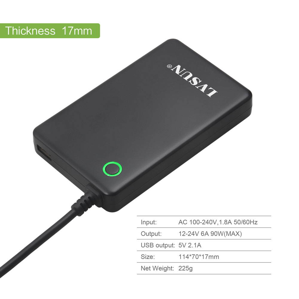 Lvsun 90 Watt Universal Notebook Charger Adapter Laptop Ac Adapter Power Supply Fit for Lenovo 20.5v, Ibm 20v, Hp/compaq 18.5v, Dell 19.5v, Toshiba 18v, Sony 16v, Acer 16v, Asus 19v, Etc