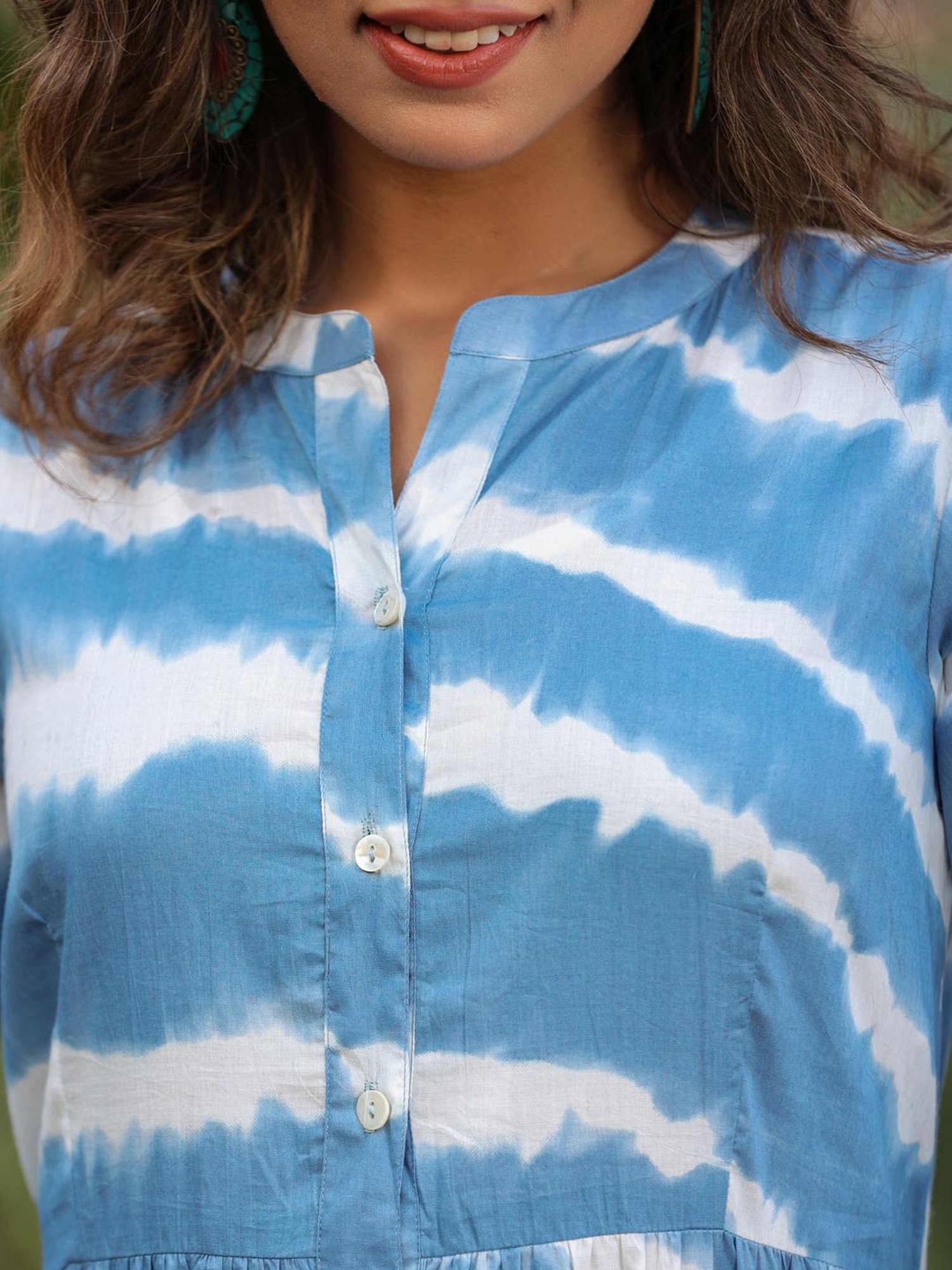Rain and Rainbow Blue Cotton Tie & Dye A-Line Dress