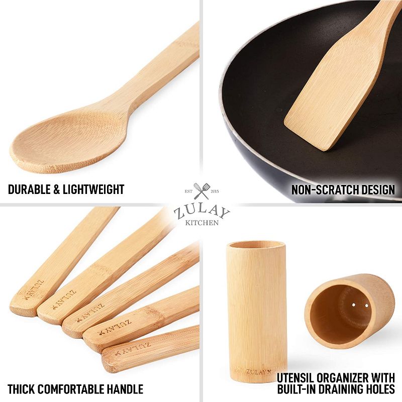 Zulay Kitchen Bamboo Utensil with Holder