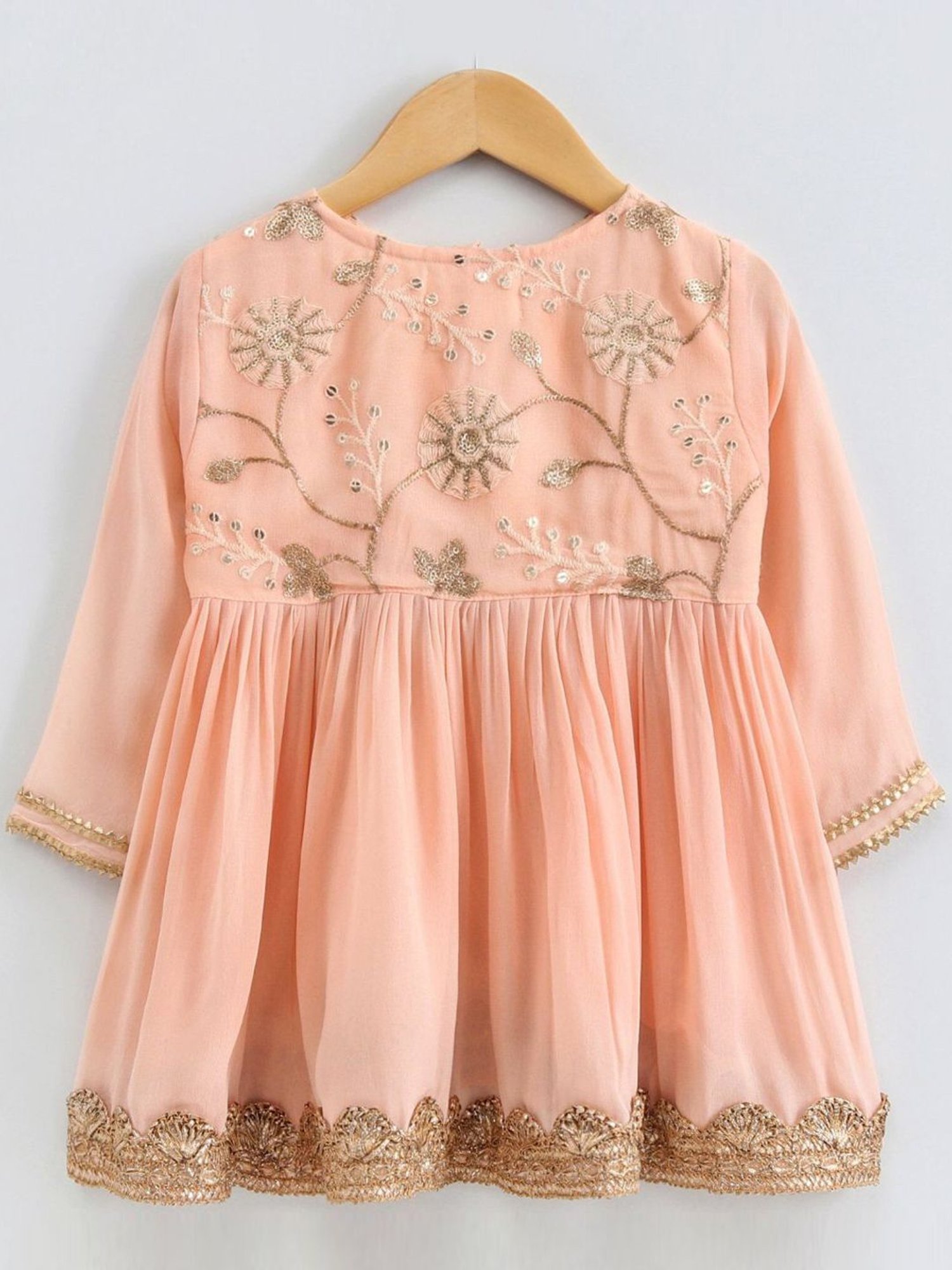 Little Bansi Kids Peach Embroidered Suit Set