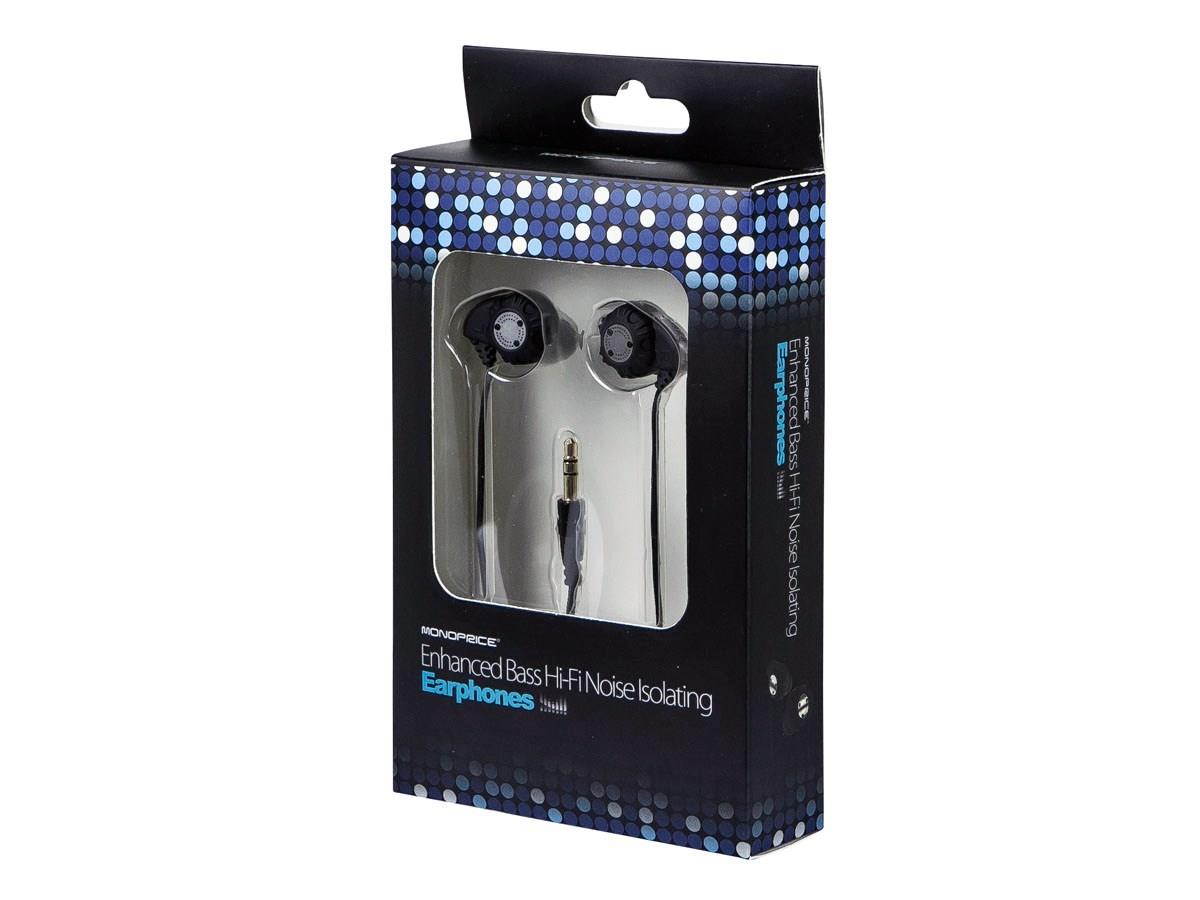 Monoprice Enhanced Bass Hi-Fi Noise Isolating Earbuds Headphones, Black