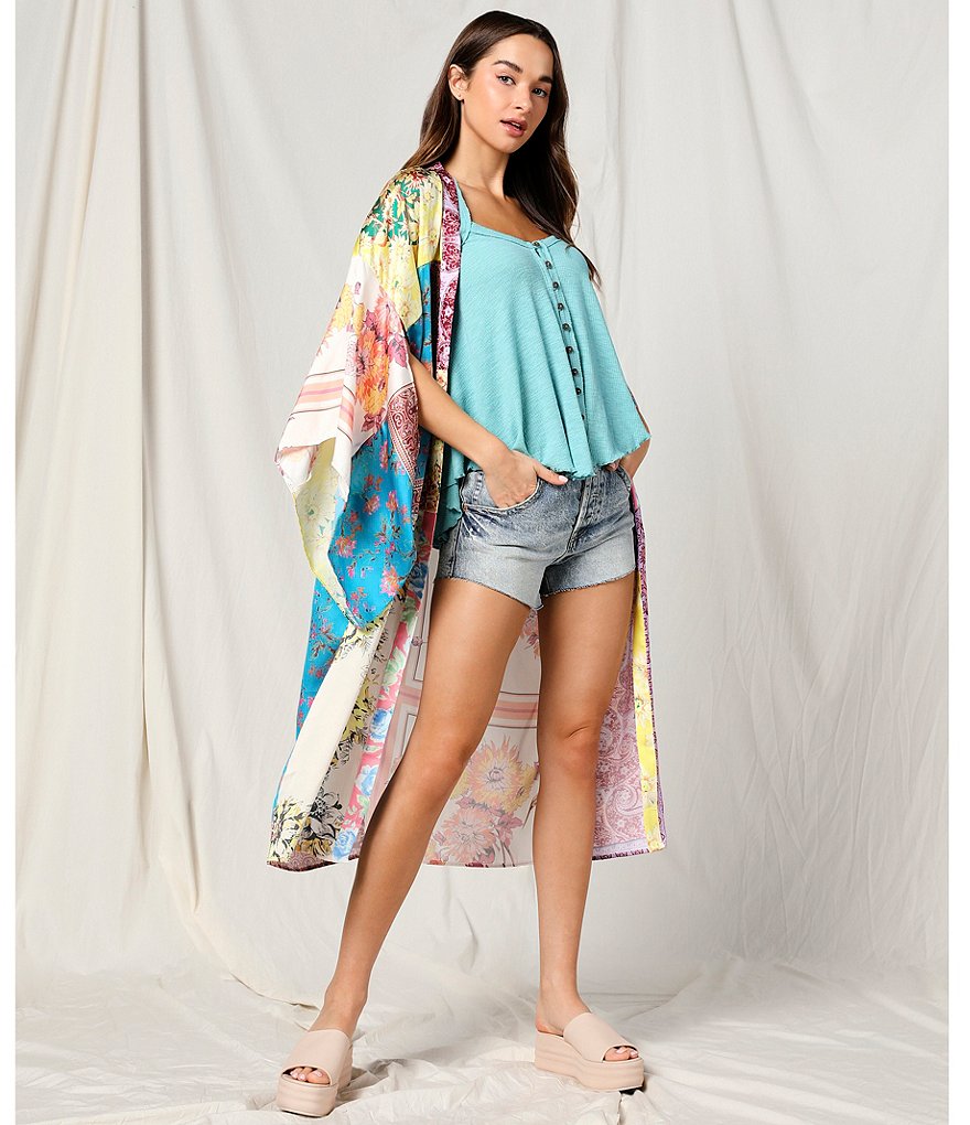 Free People Patched With Love Long Sleeve Open Front Robe