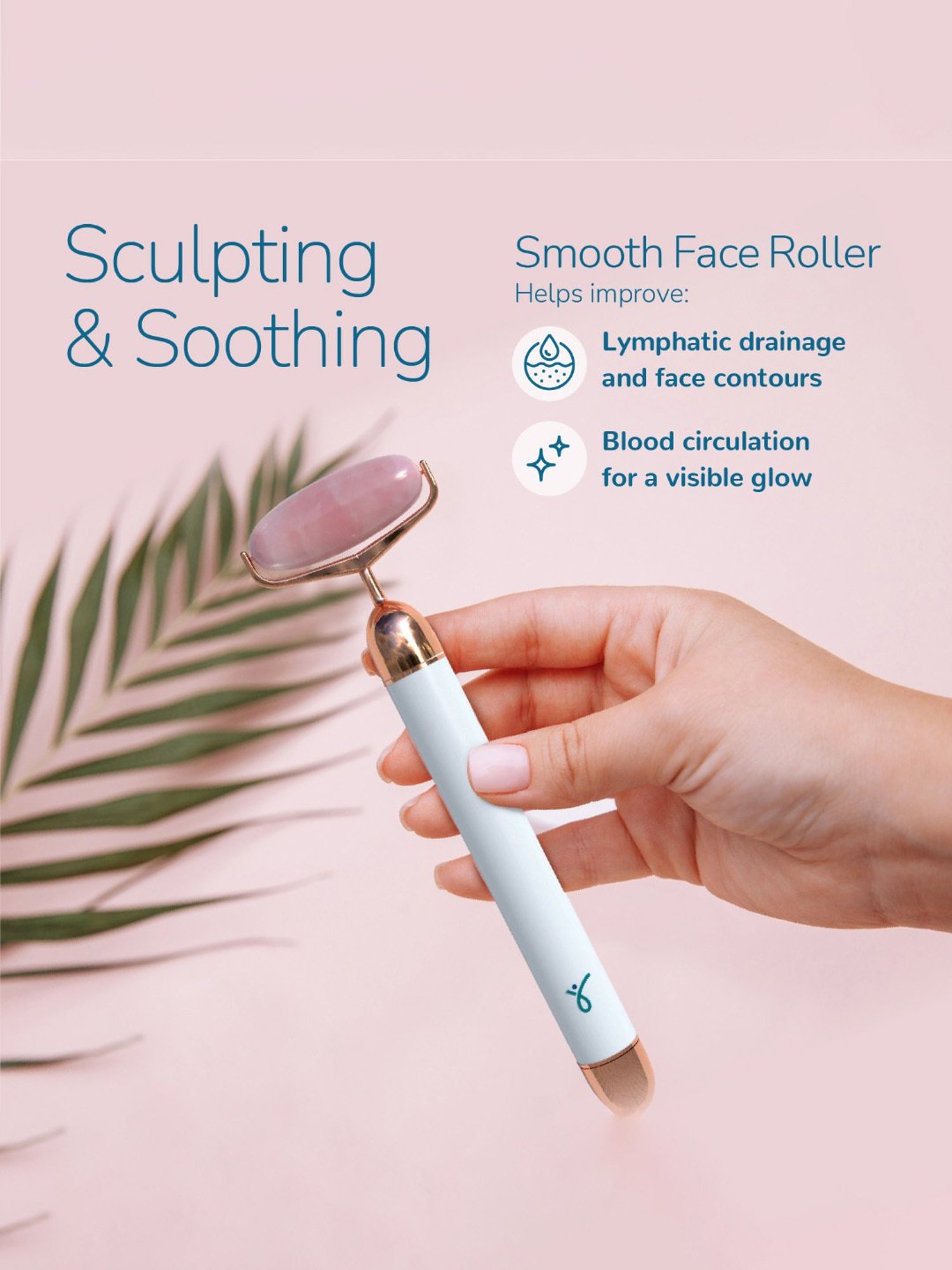 Caresmith Bloom Vibrating Rose Quartz Face Roller, Jade Roller for Face Massager (Pink)