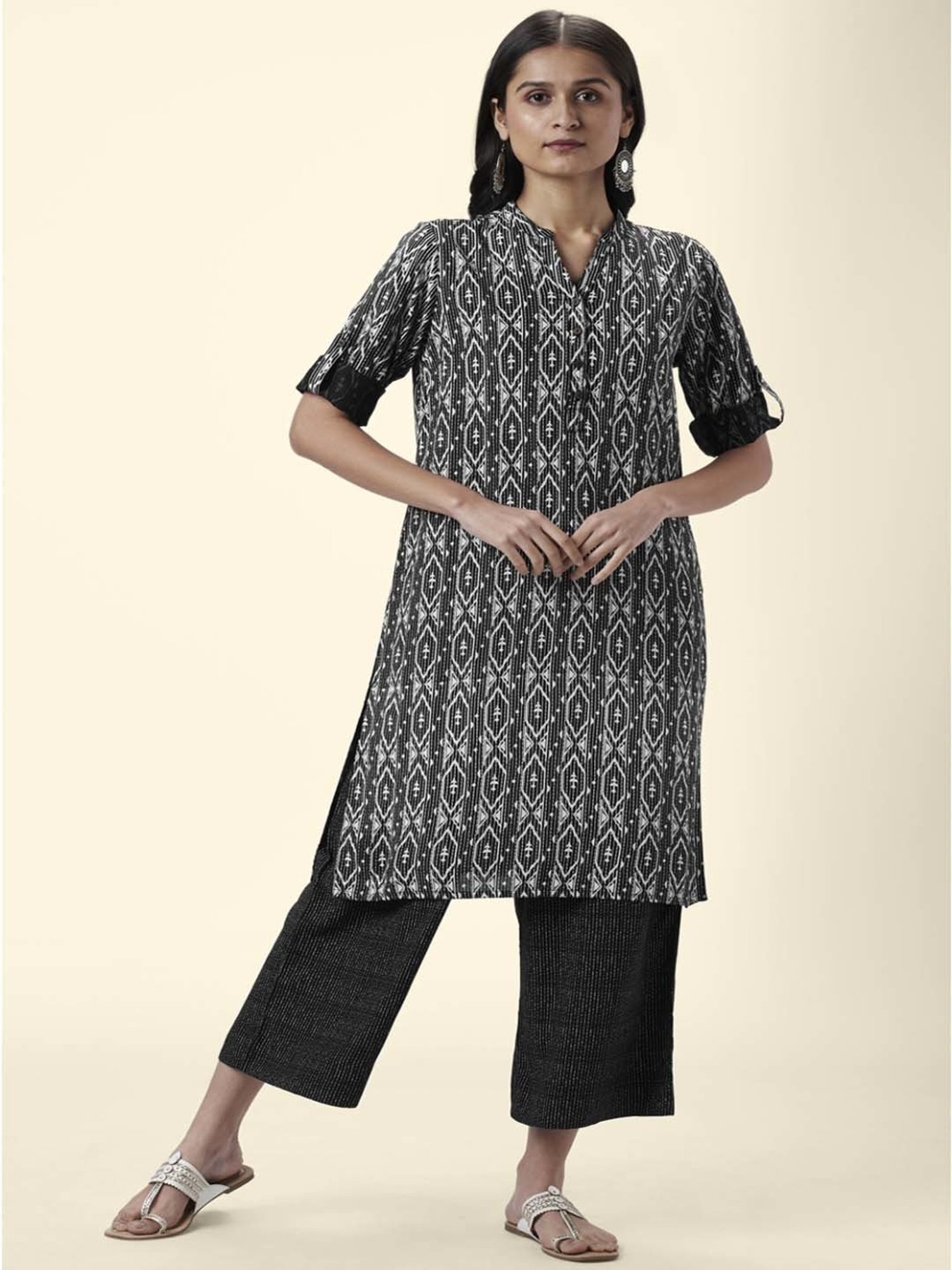 Rangmanch by Pantaloons Black Printed Kurta Palazzo Set