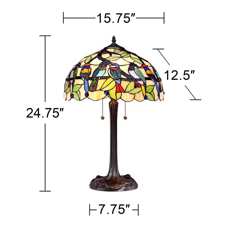 Robert Louis Tiffany Traditional Table Lamp Bronze Tropical Birds Stained Glass Shade for Living Room Family Bedroom Nightstand