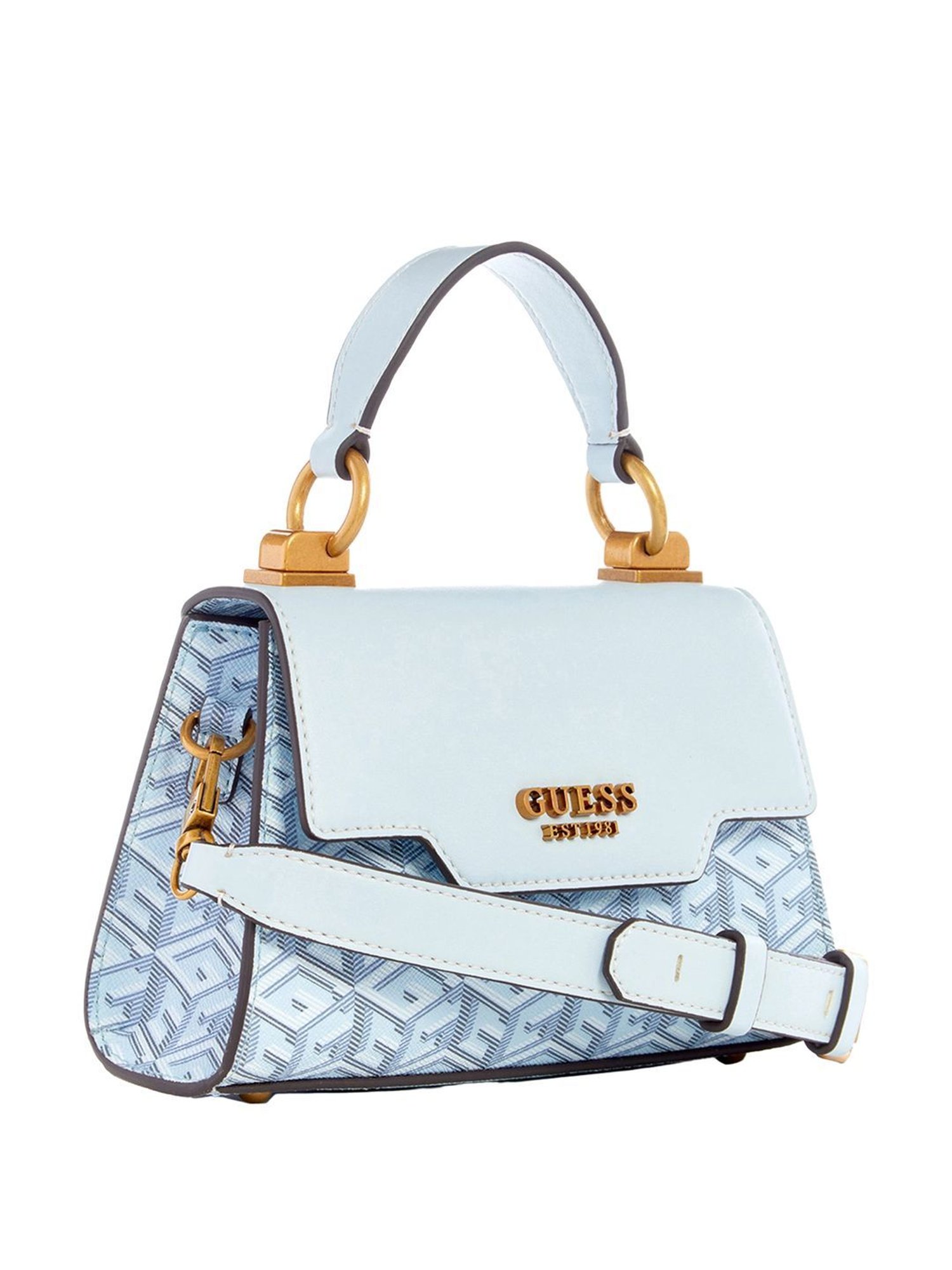 Guess Ice Blue  Printed Satchel Handbag