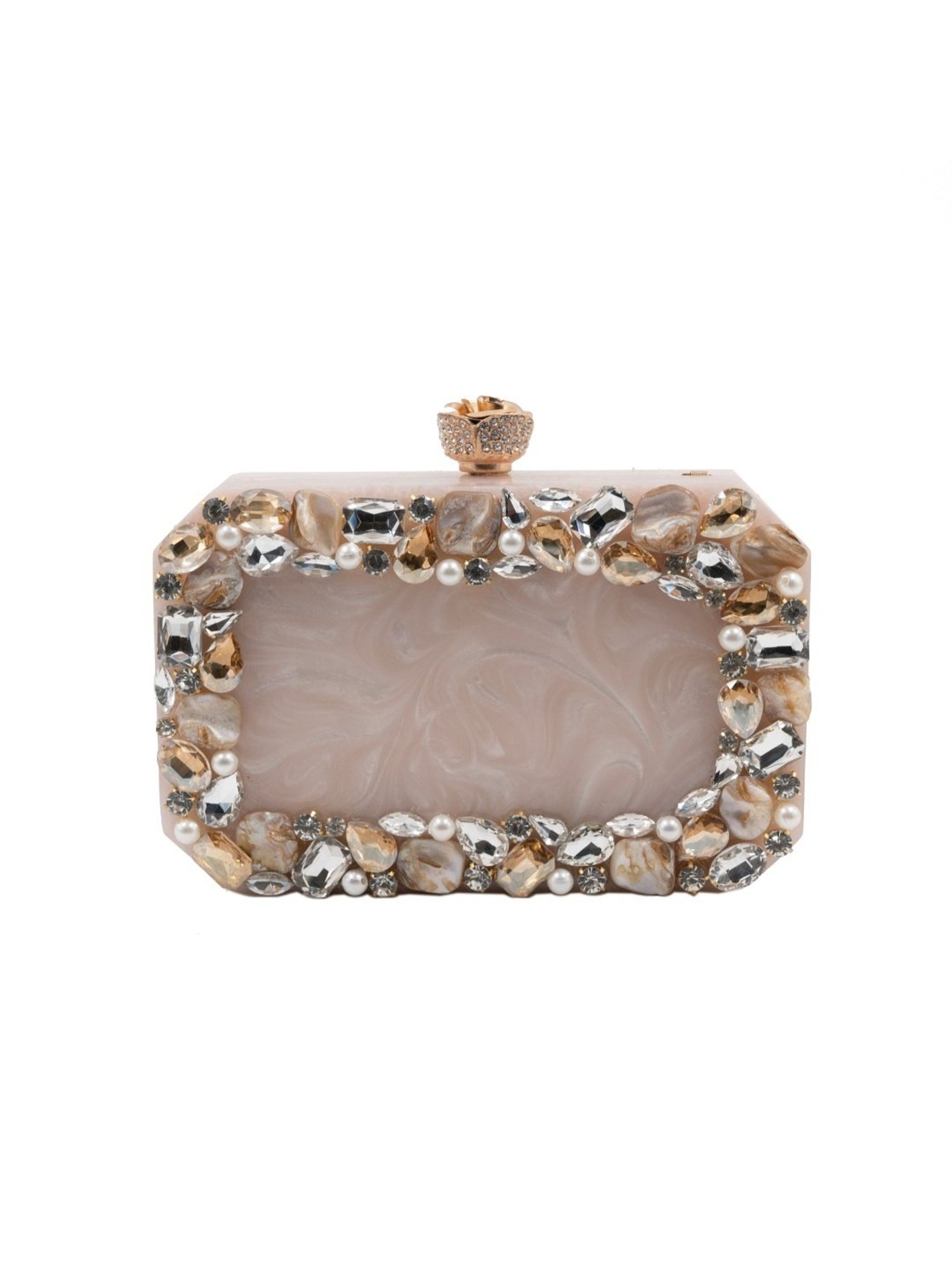 Sugarcrush Beige Luxury Studded Small Clutch