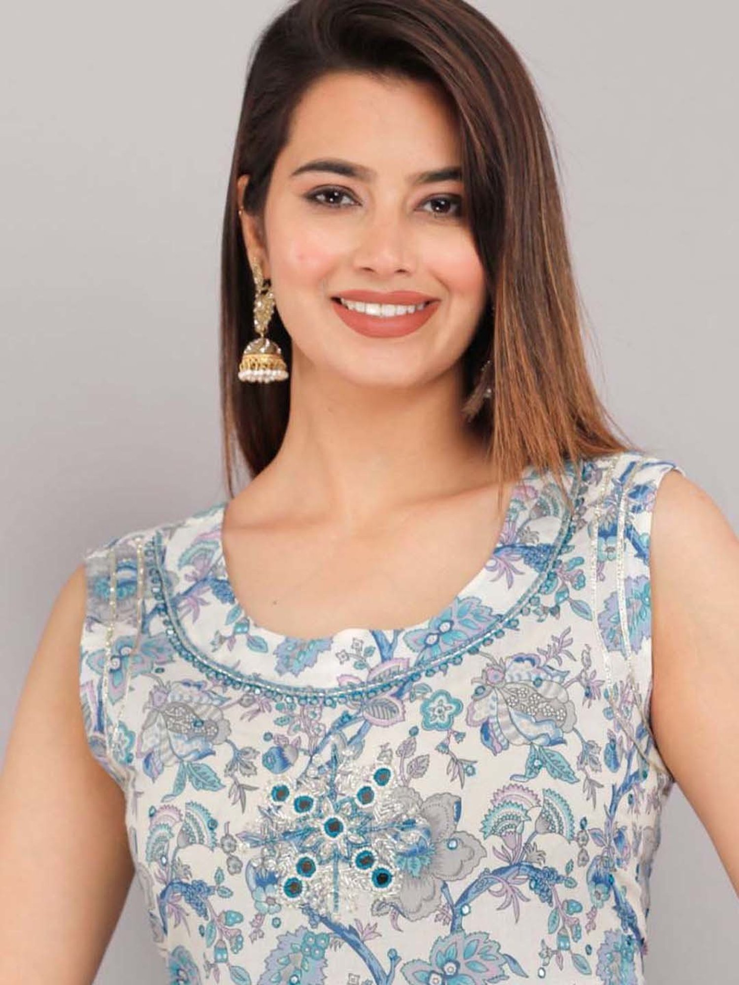 HIGHLIGHT FASHION EXPORT Blue Cotton Embellished Kurta Sharara Set With Dupatta