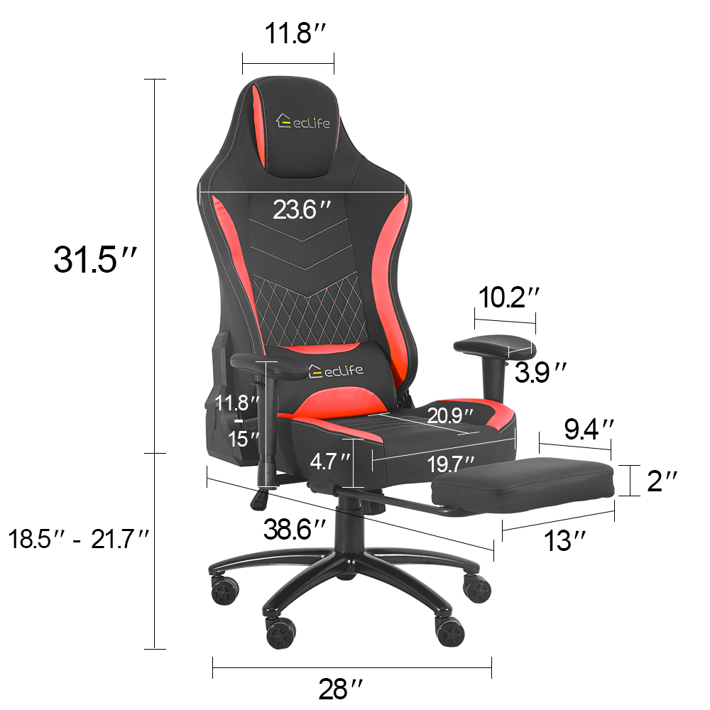 Ergonomic Racing Style Gaming Chair LUCKWIND Racing Chair
Massage Gaming Chair Office Chair Height Adjustment Recliner Swivel Rocker With Retraceable Footrest And  Massage Lumbar Pad E-Sports Chair