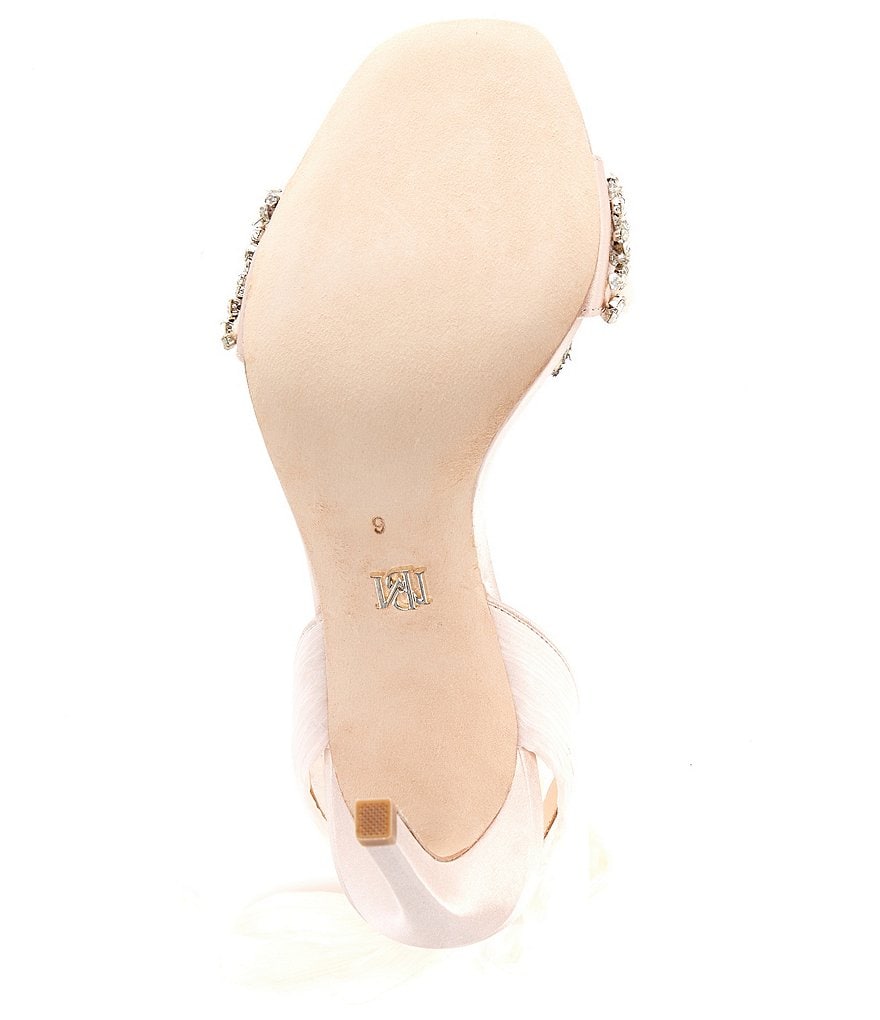 Badgley Mischka Bobbie Crystal Ornament Detail Satin Ankle Wrap Dress Sandals