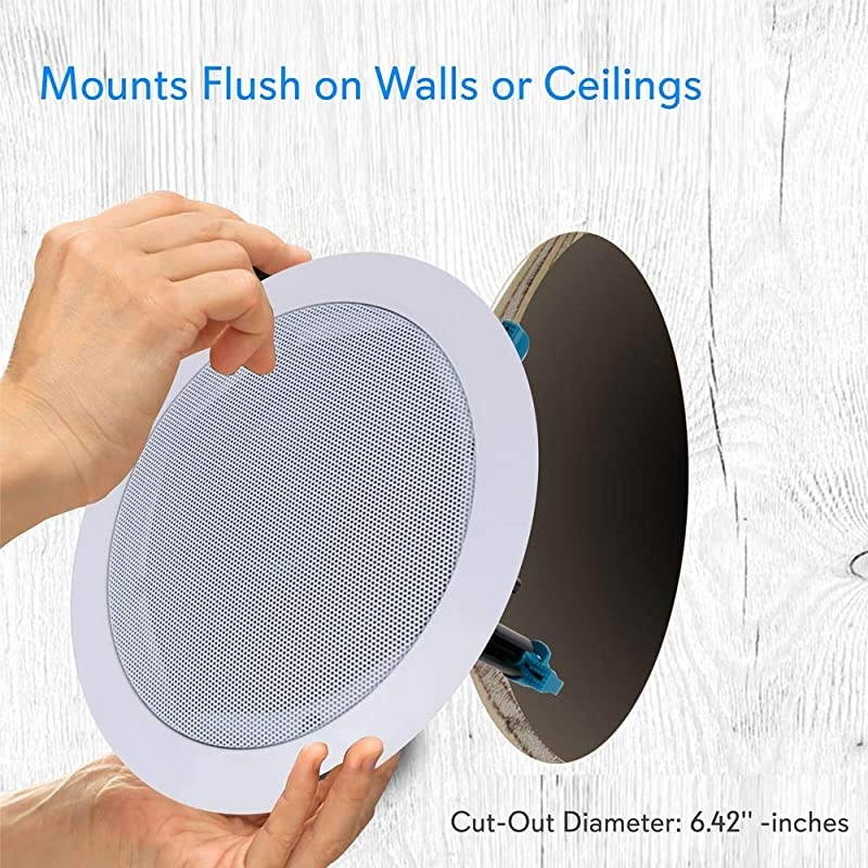 Ceiling and Wall Mount Speaker - 5.25&rdquo; 2-Way 70V Audio Stereo Sound Subwoofer Sound with Dome Tweeter, 300 Watts, In-Wall & In-Ceiling Flush Design for Home Surround System -  PDIC53T (White)