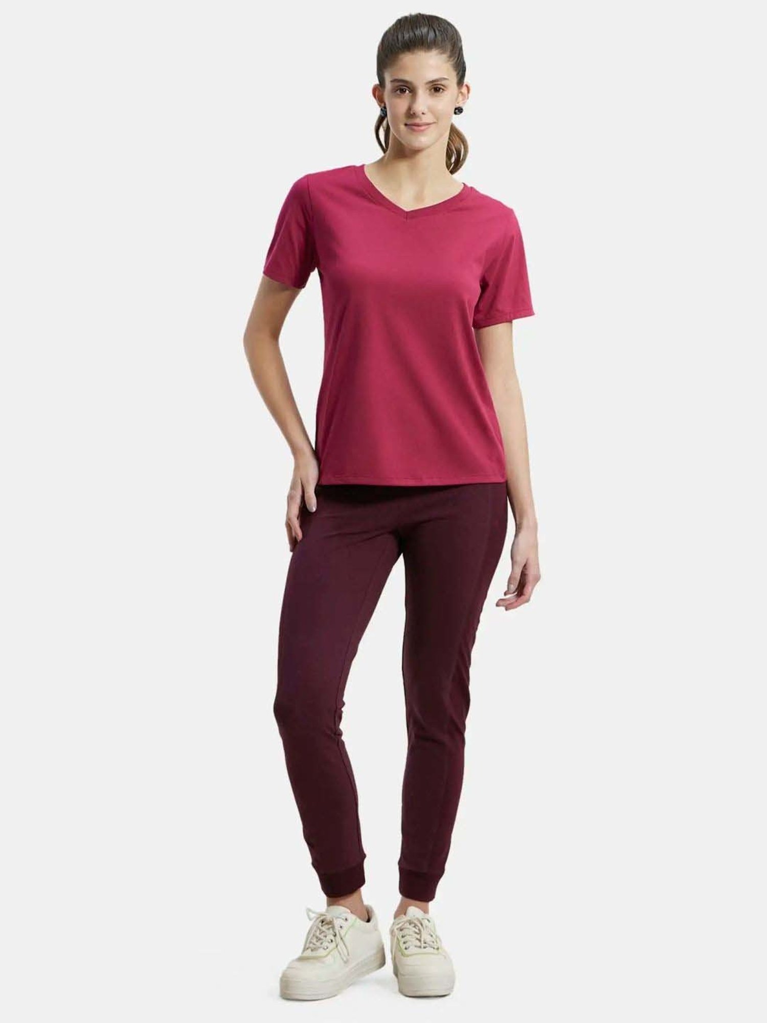 Jockey AW88 Women's Super Combed Cotton Rich Relaxed Fit Solid Curved Hem Styled Half Sleeve T-Shirt