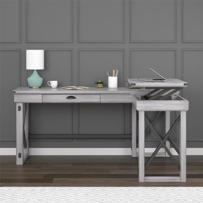 Hathaway L-Shaped Desk with Lift Top Rustic White - Room & Joy